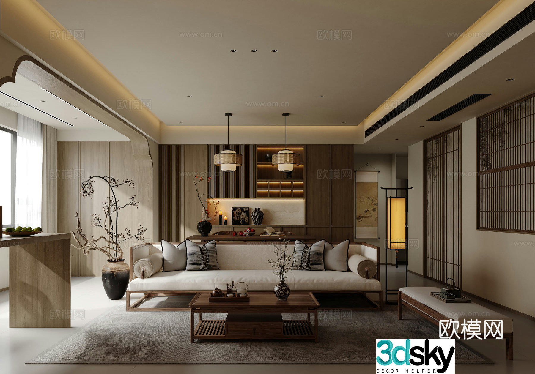 Song style aesthetic living and dining room 3D model