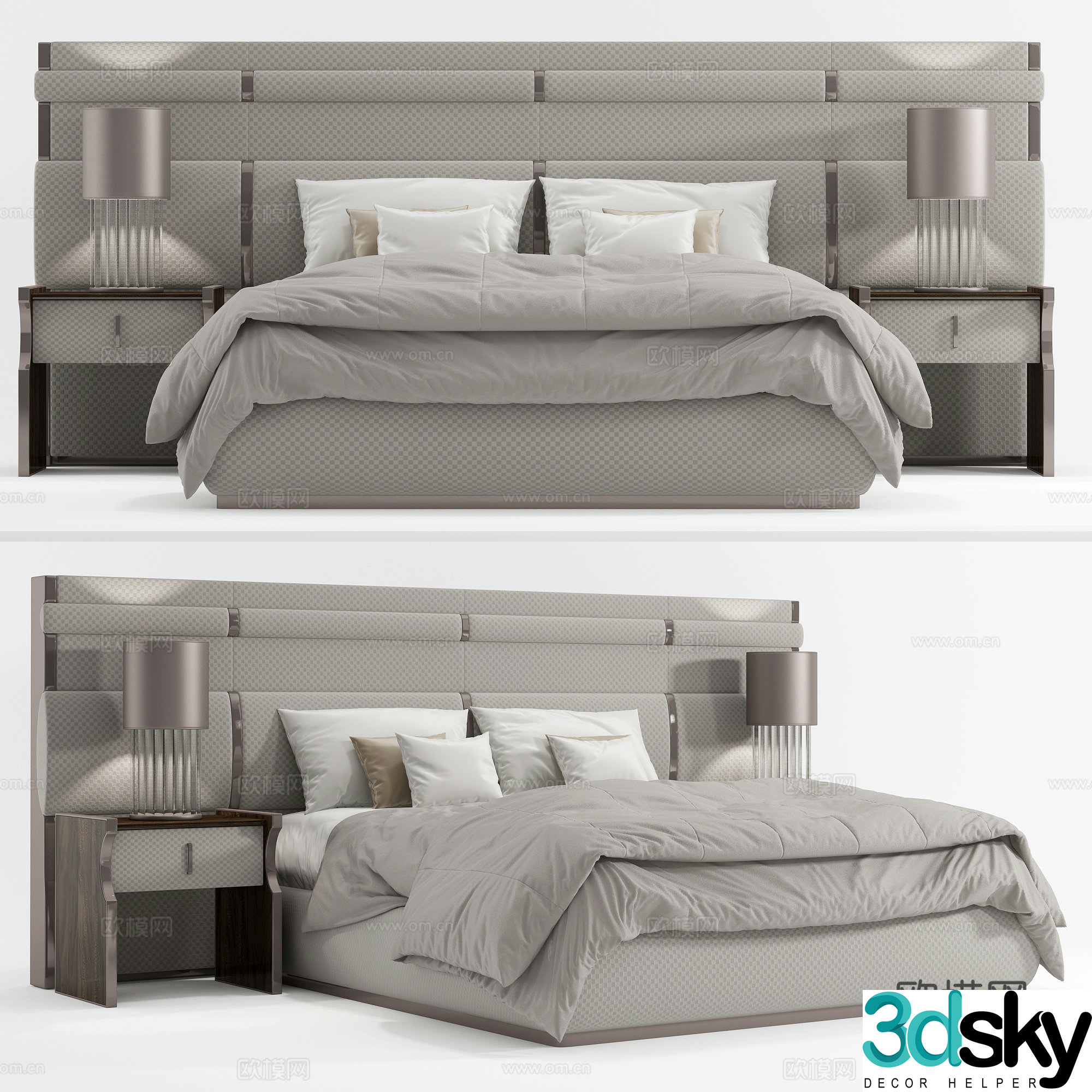 Modern bedding combination Modern double bed Double bed Bed nightstand Table lamp Bed bed back 3D model