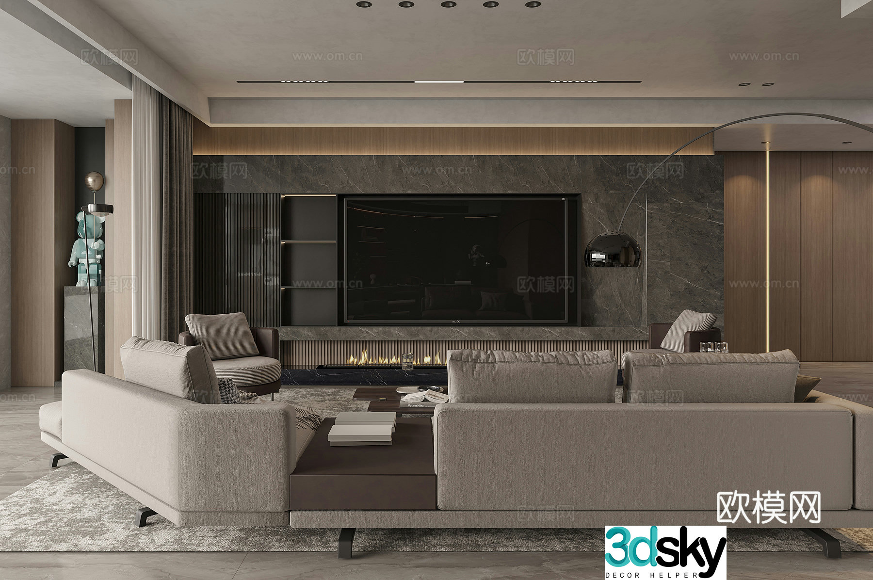 Italian light luxury living restaurant 3D model
