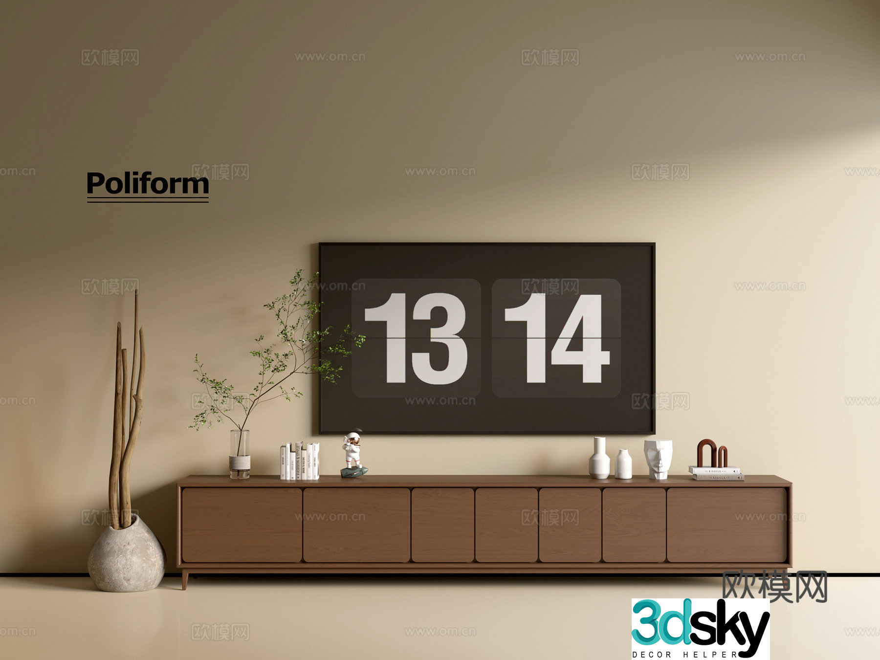 Modern wood grain TV cabinet simple side cabinet chest of drawers low cabinet whole cabinet side cabinet balcony 3D model