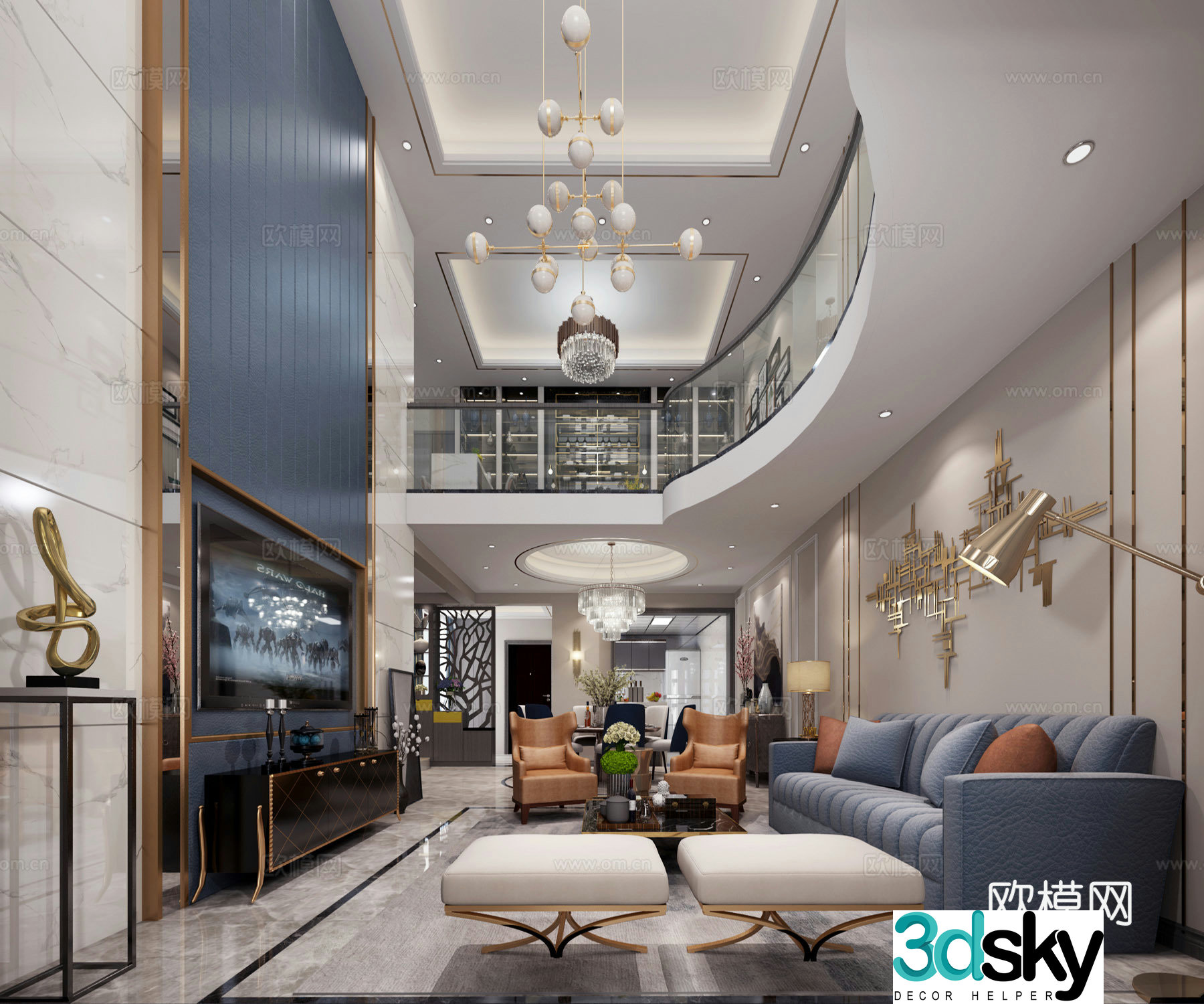 Modern Hong Kong style light luxury living and dining room 3D model