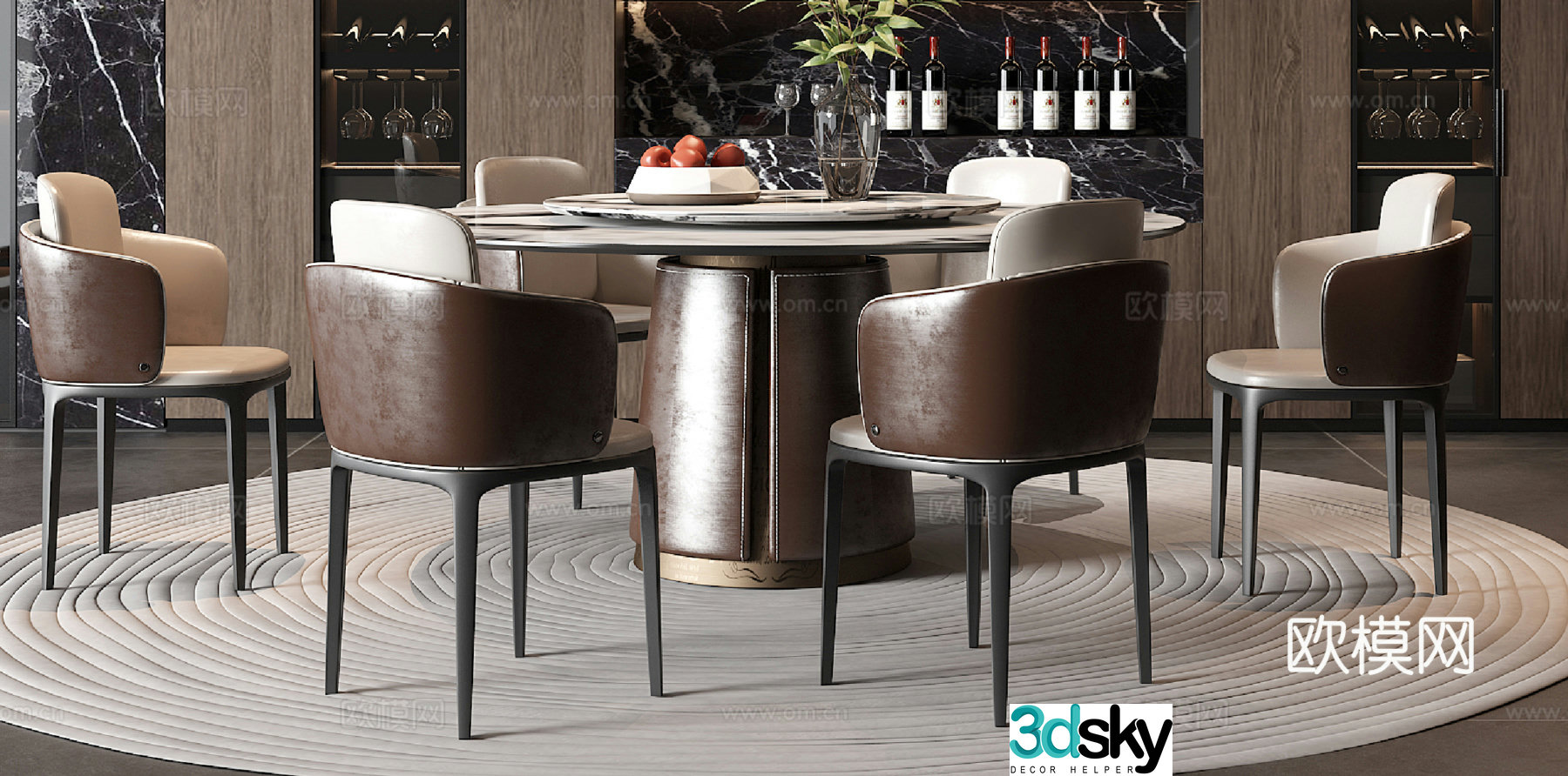 Minotti Italian dining table and chair 3d model