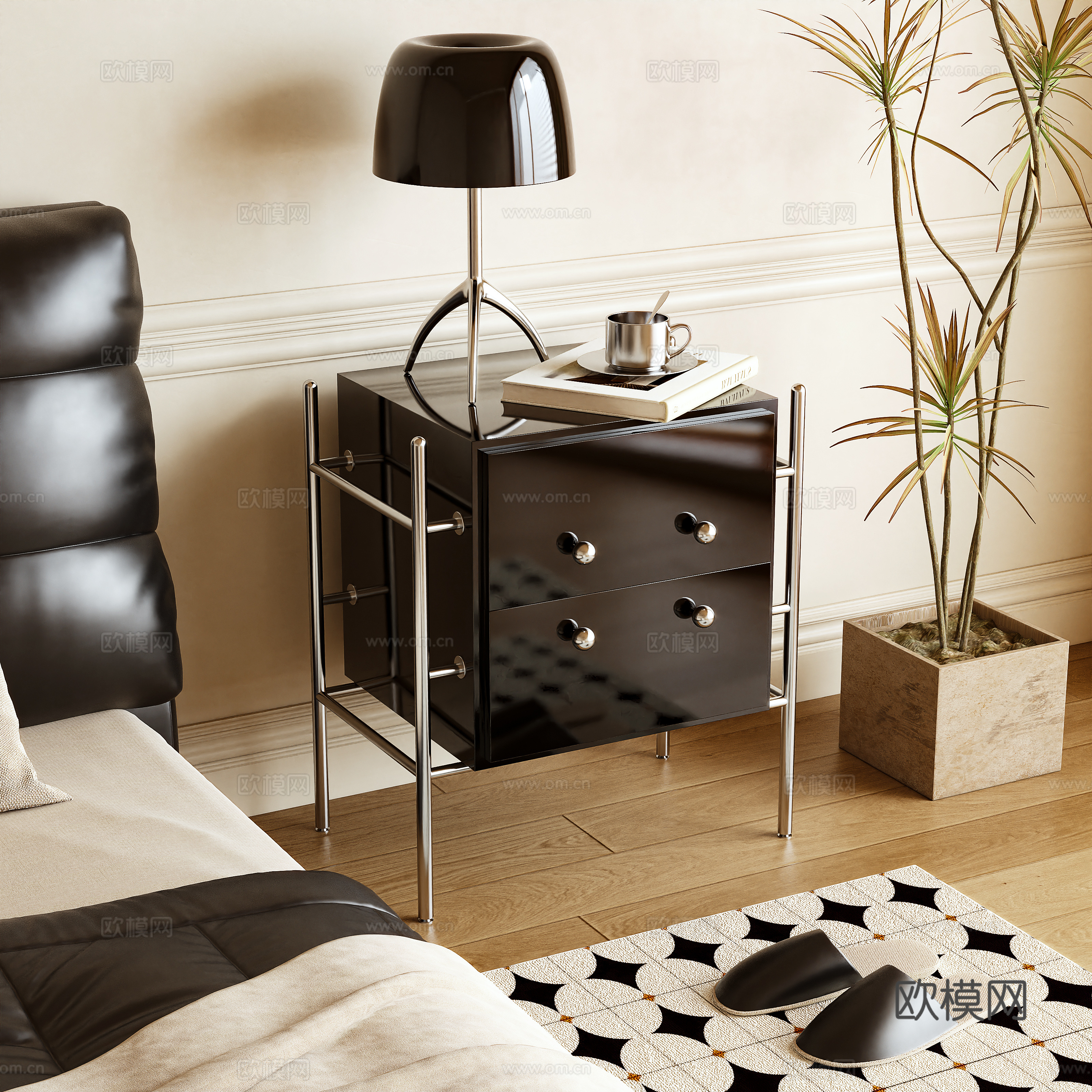 Modern bedside table Memphis side cabinet metal cabinet 3d model