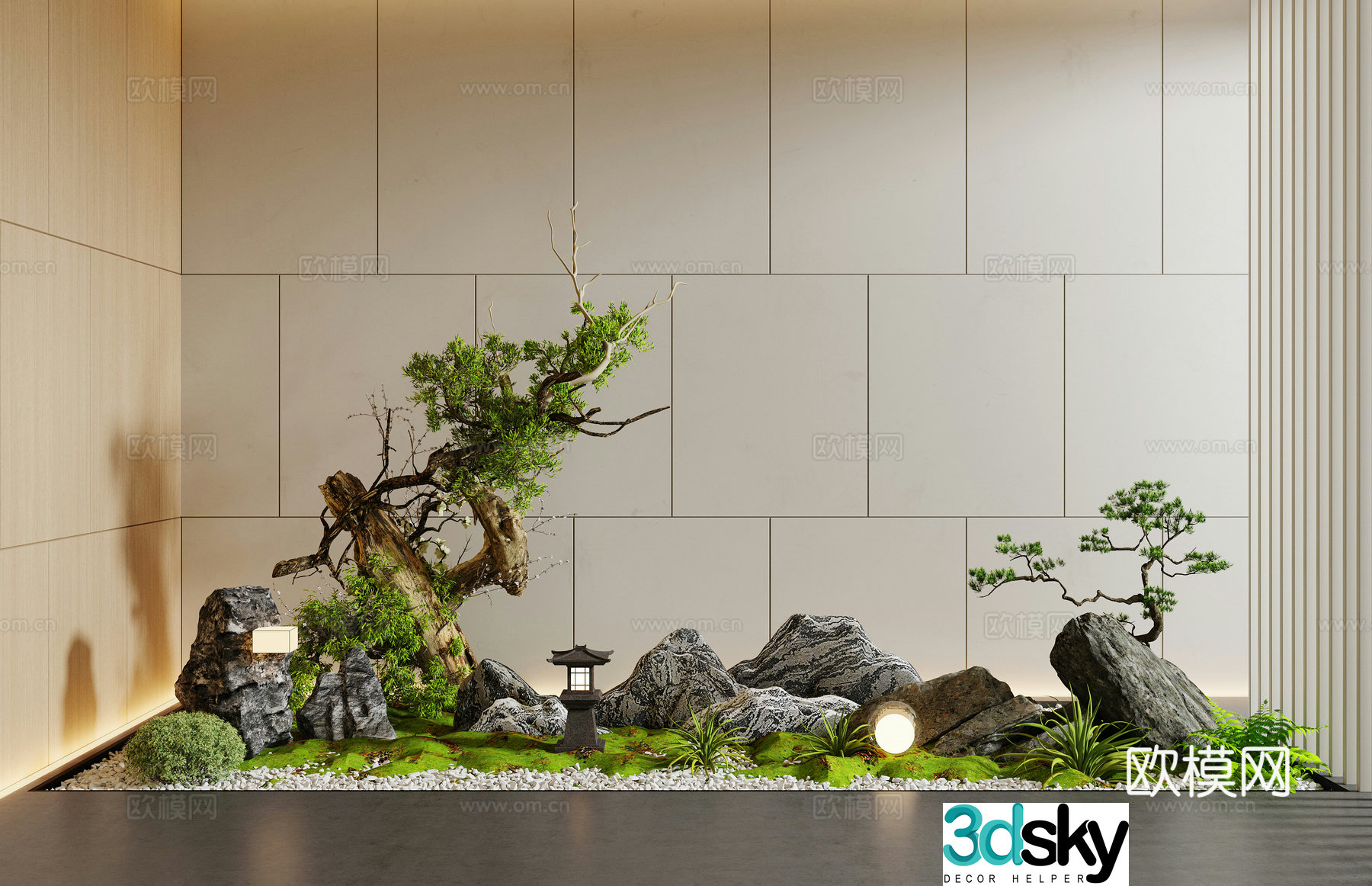 New Chinese-style interior landscape landscaping 3D model