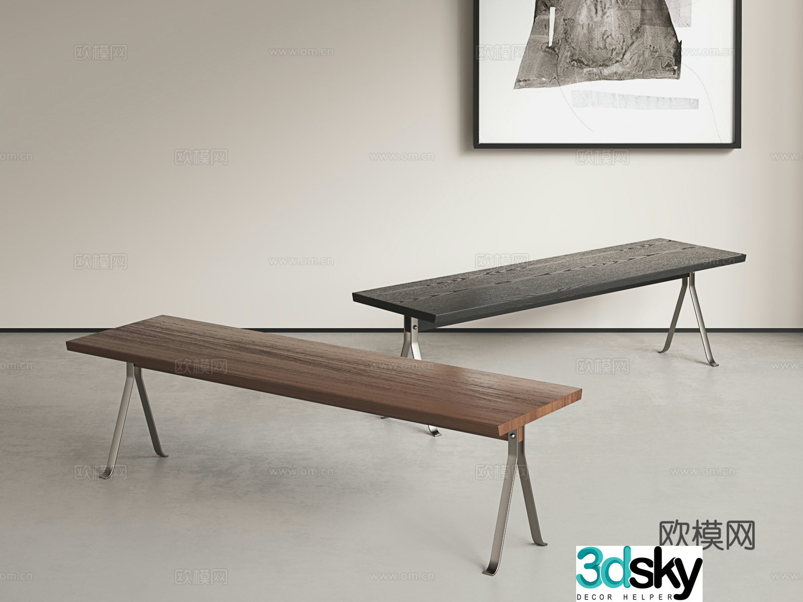 Modern long bench Italian long bench light luxury shoe changing stool minimalist tail stool 3D model