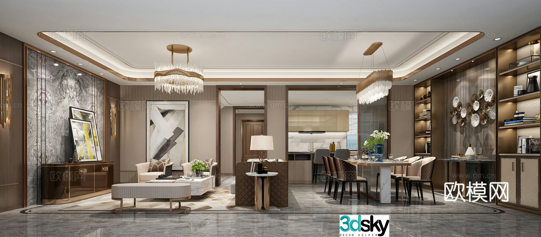 Sofa coffee table lamp combination dining table and chair combination bookcase TV cabinet chandeliers 3D model