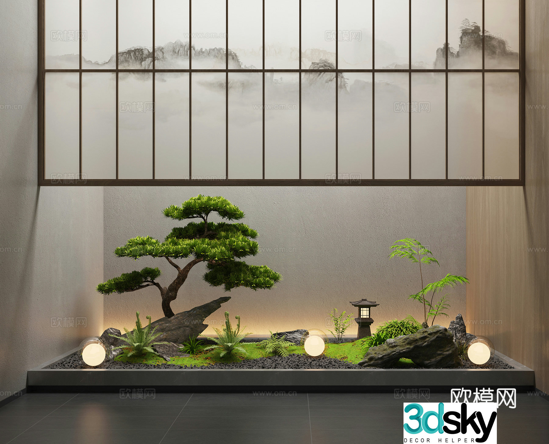 New Chinese-style interior landscape landscaping 3D model