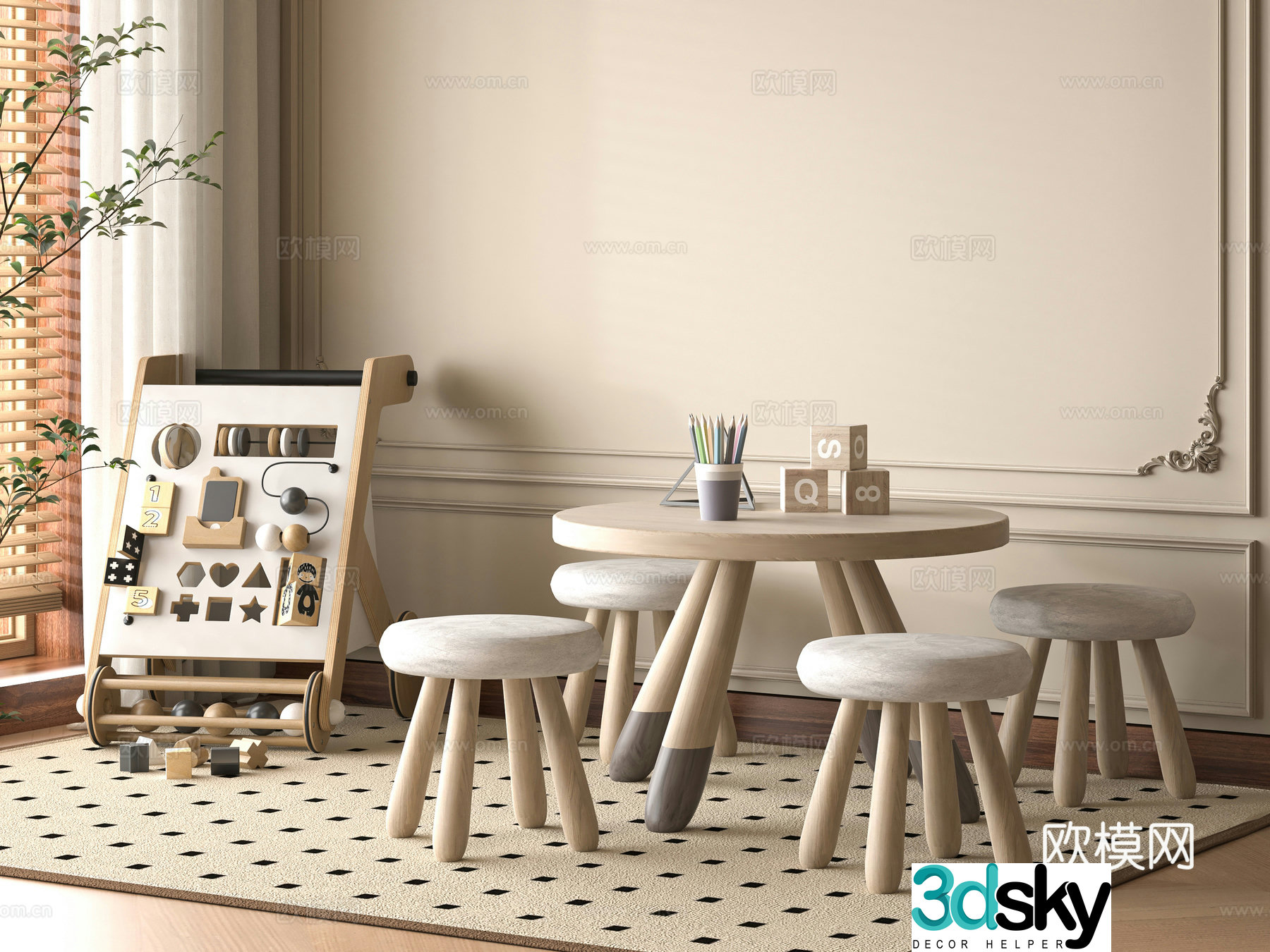 Modern children’s table and chair 3d model
