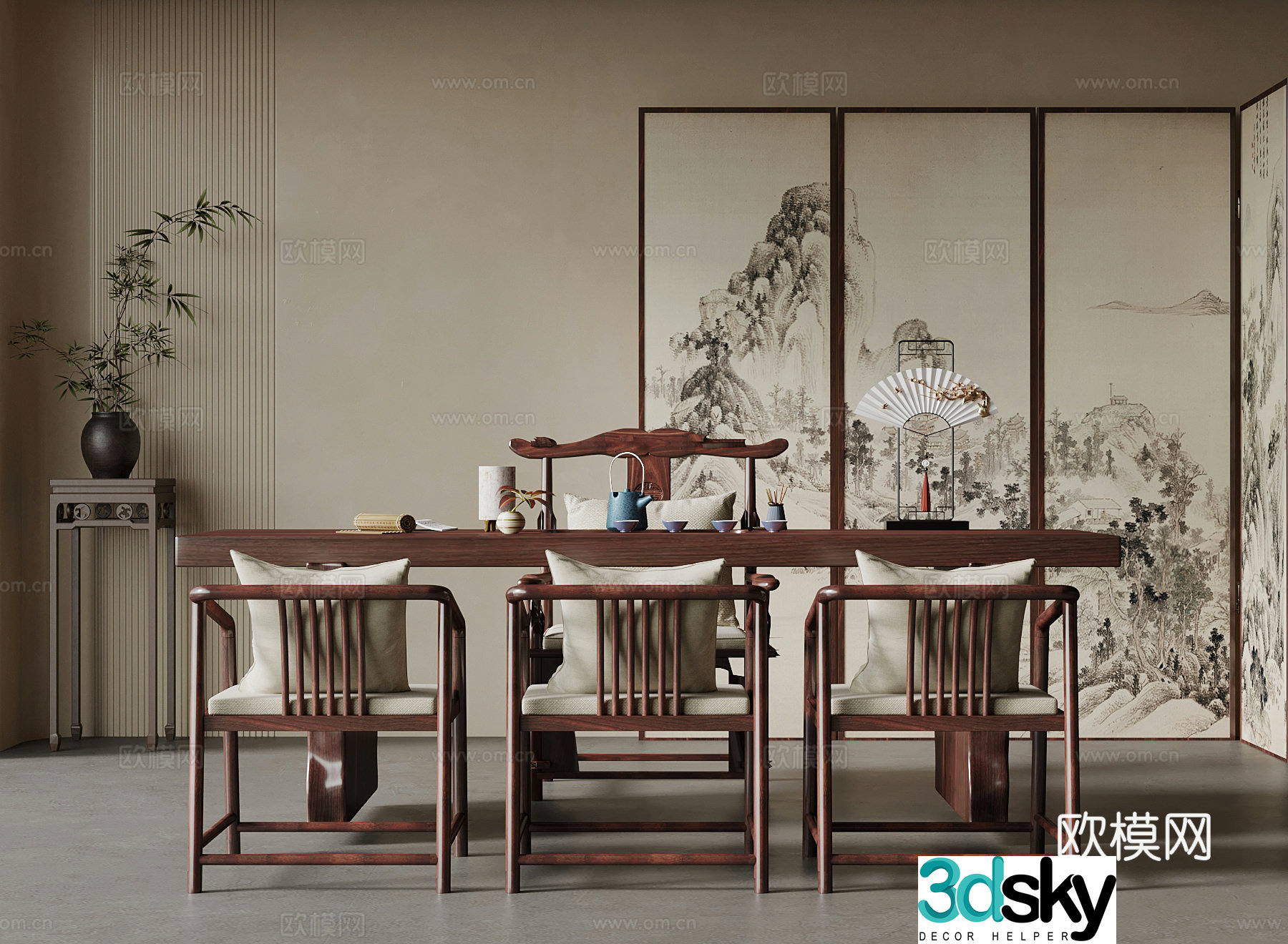 Tea room New Chinese style tea room Tea table and chair 3D model