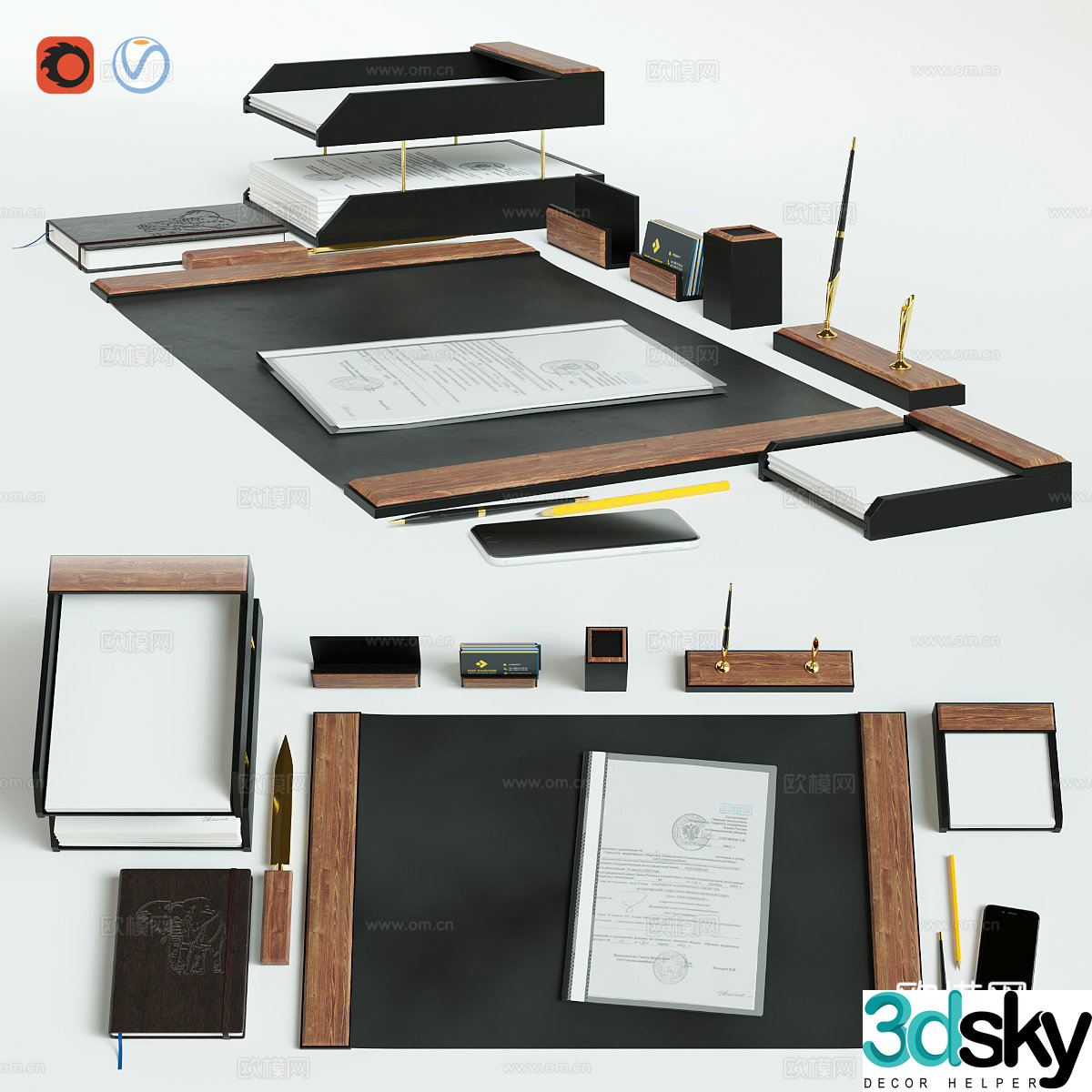 Office supplies notebook pen business card 3d model