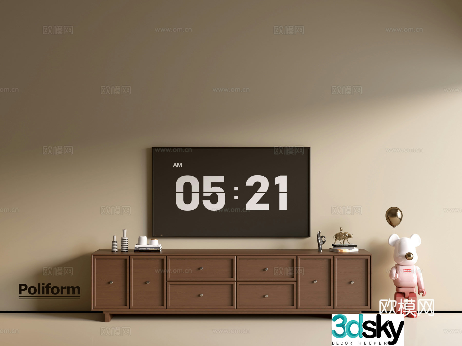 Modern wood grain TV cabinet simple side cabinet chest of drawers low cabinet whole cabinet side cabinet balcony 3D model