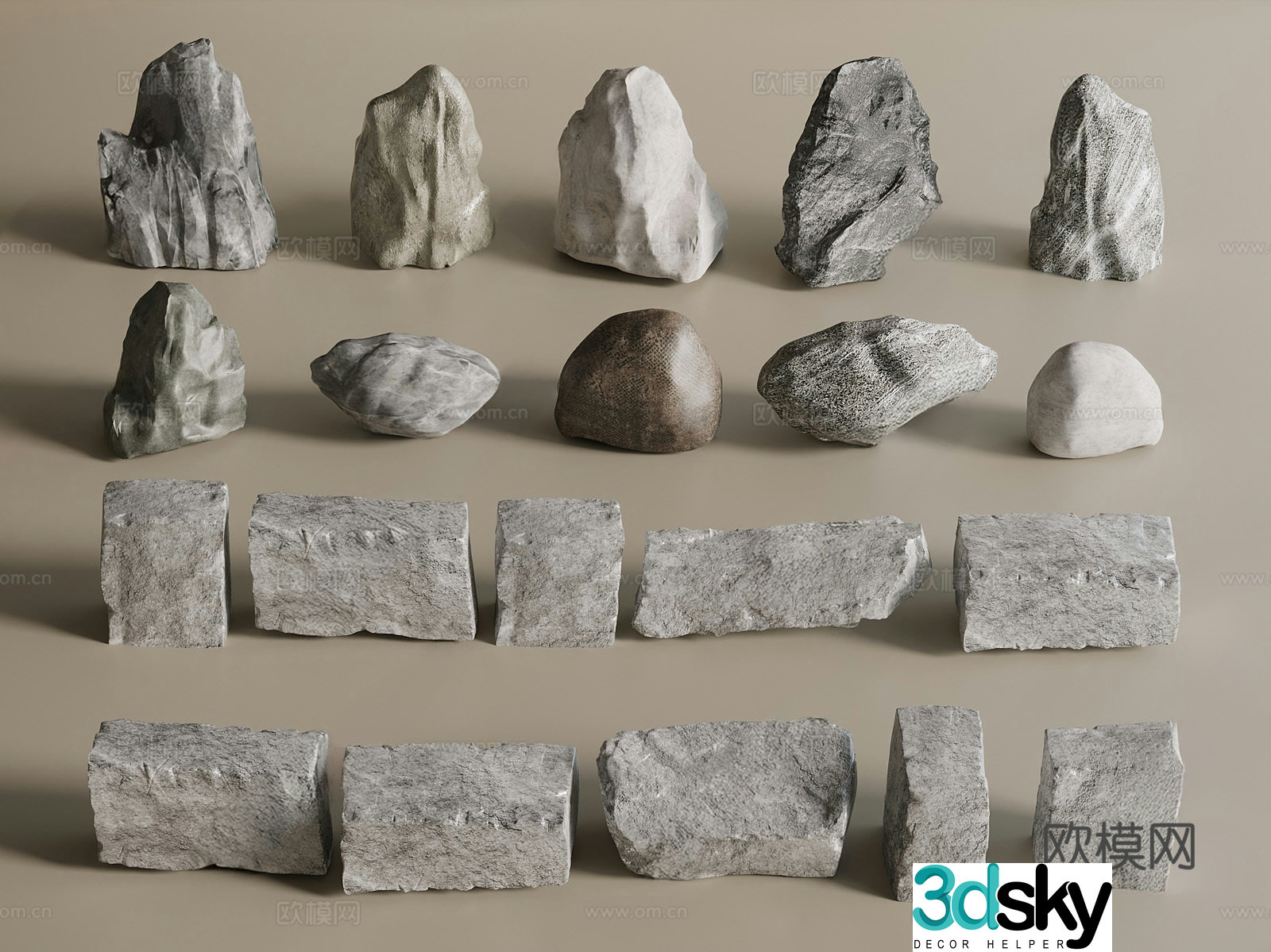 New Chinese style modern stone 3d model