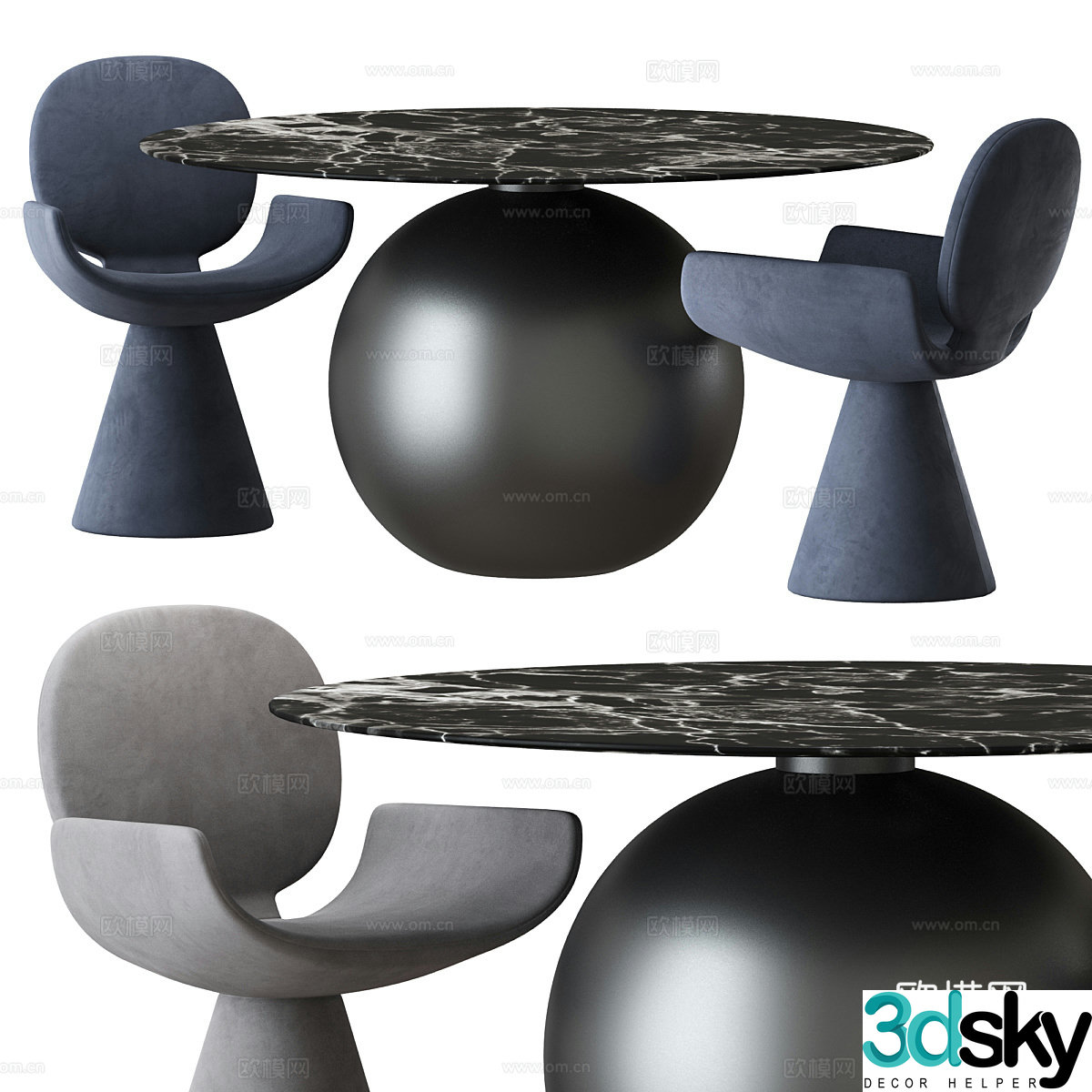 Modern Italian round dining table and chair 3d model