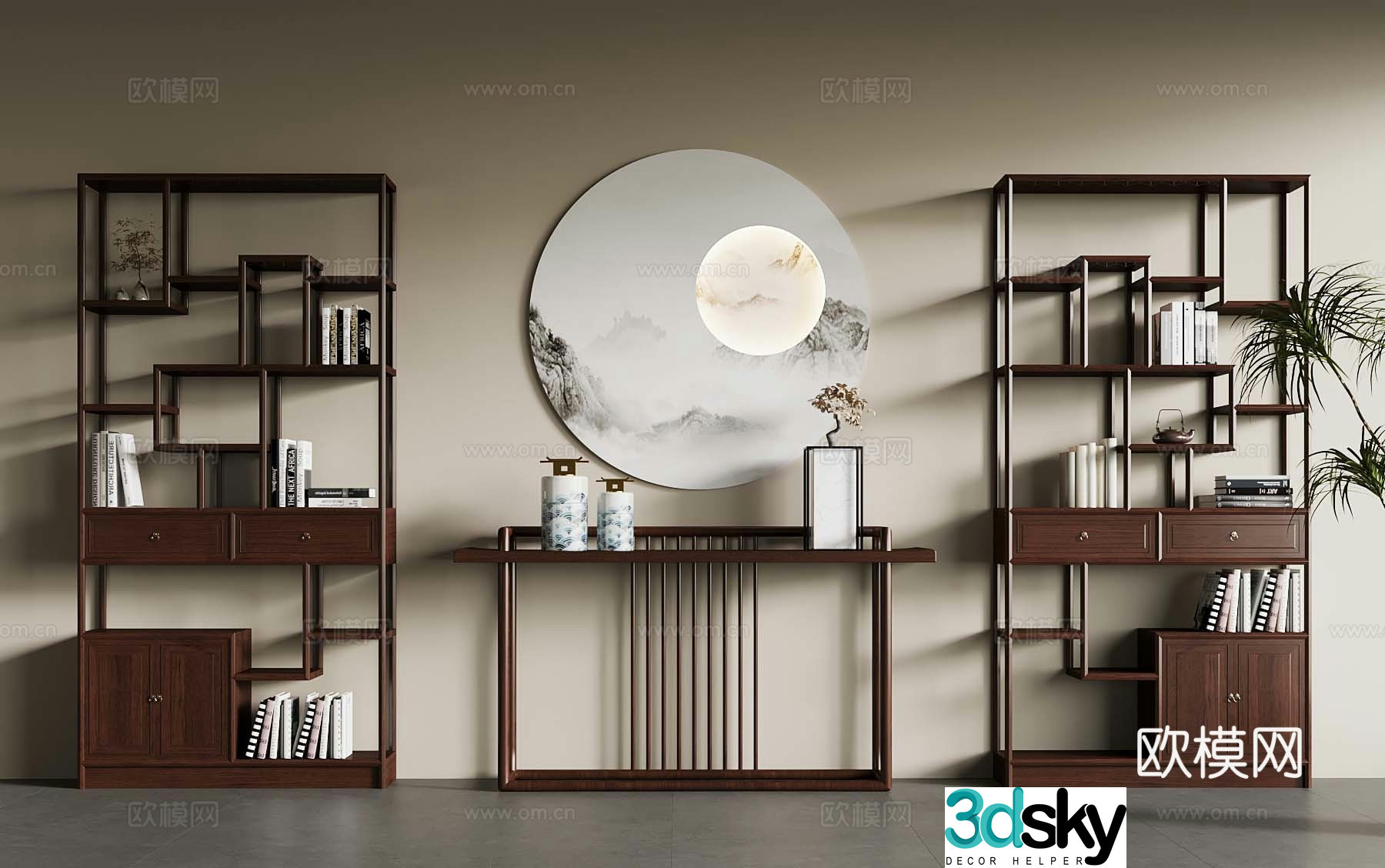 New Chinese style antique shelf end view cabinet end view platform 3D model