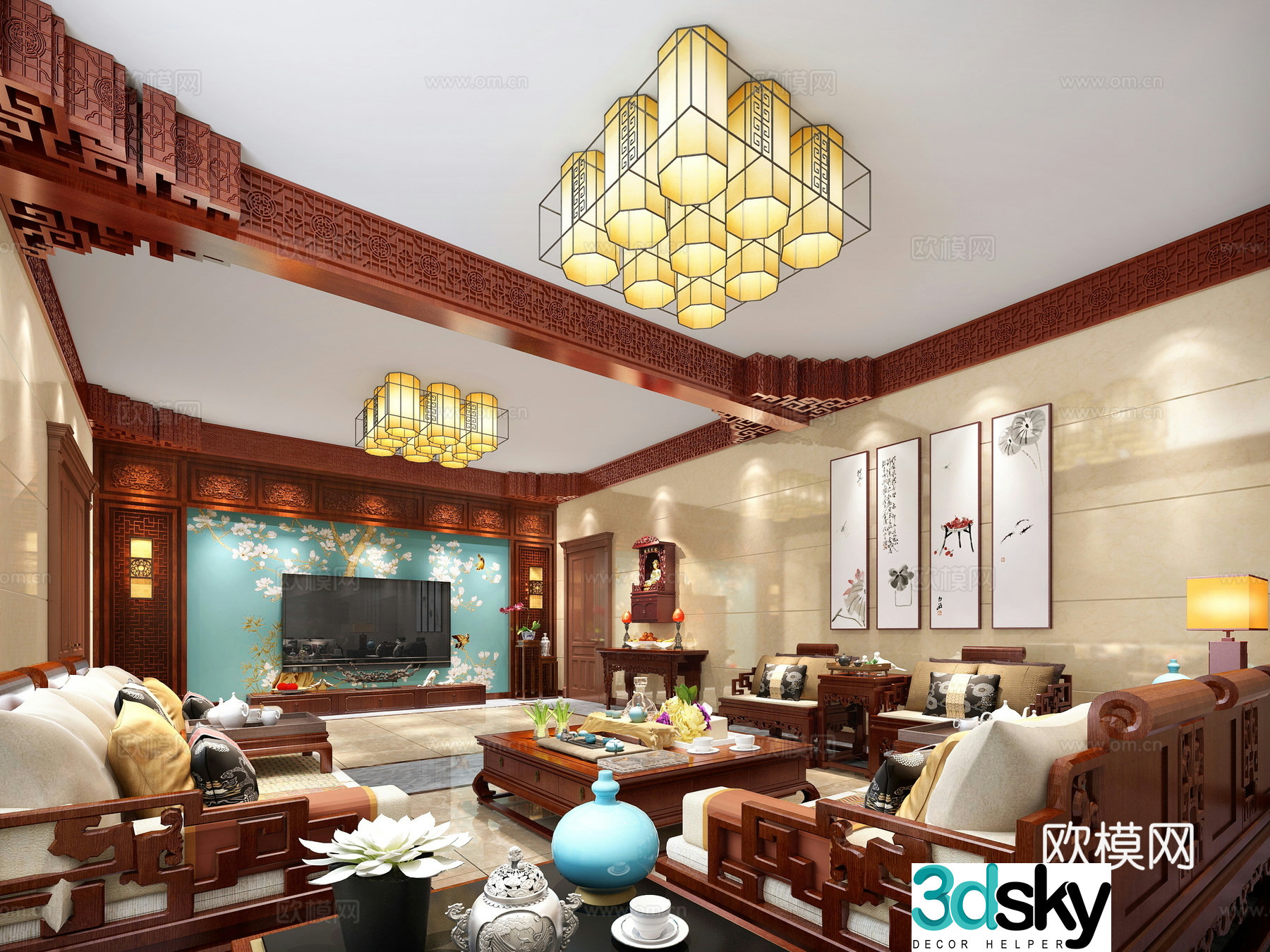 Traditional Chinese 3D model of Chinese living room