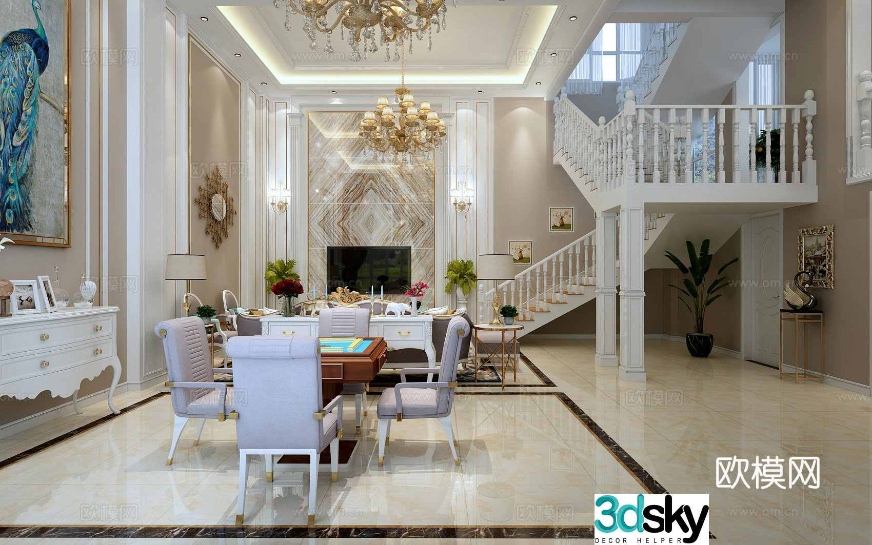Simple European style villa living room sofa 3d model