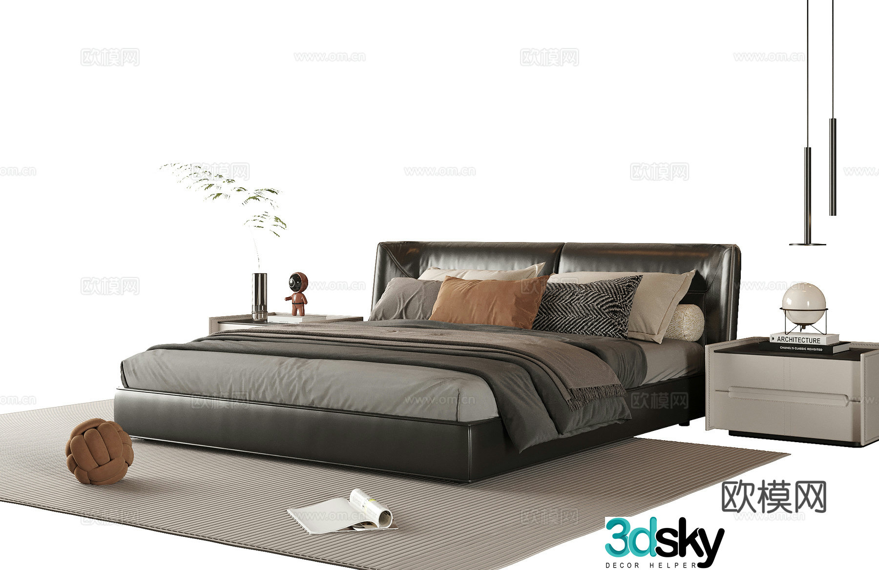 Modern double bed nightstand 3d model