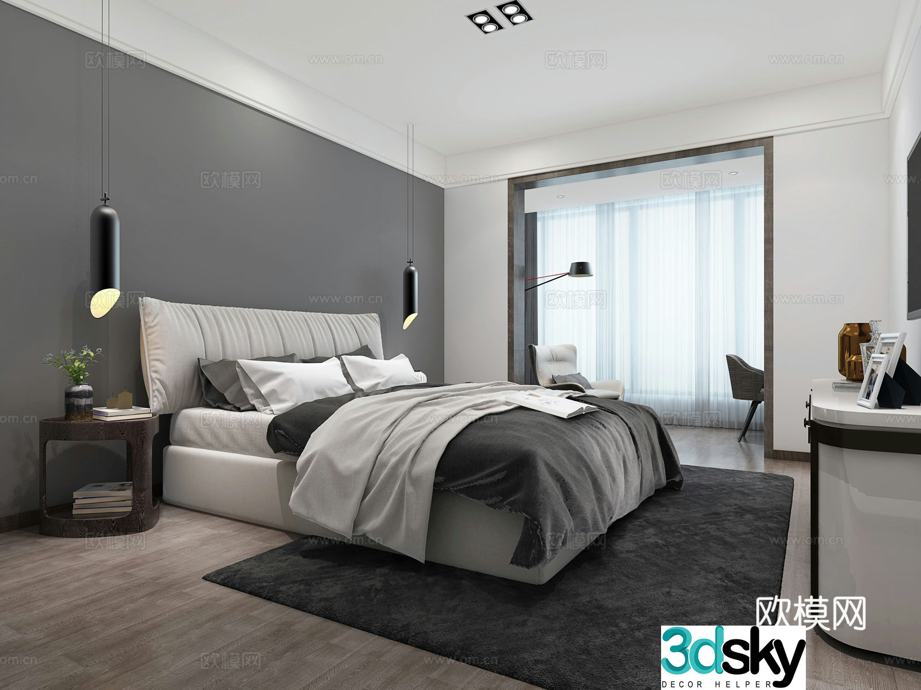 Modern double bed Bedroom double bed Nordic double bed 3d model