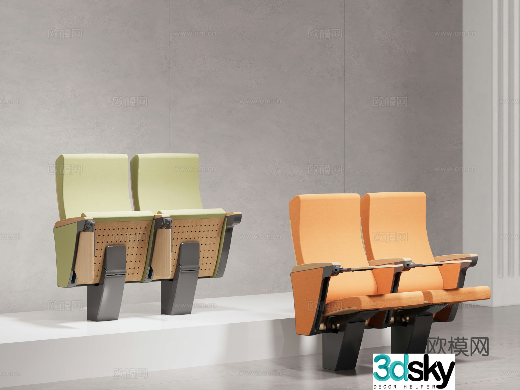 Modern simple auditorium chair cinema chair row chair theater chair ladder classroom chair lecture hall conference chair armrestand belt 3D model