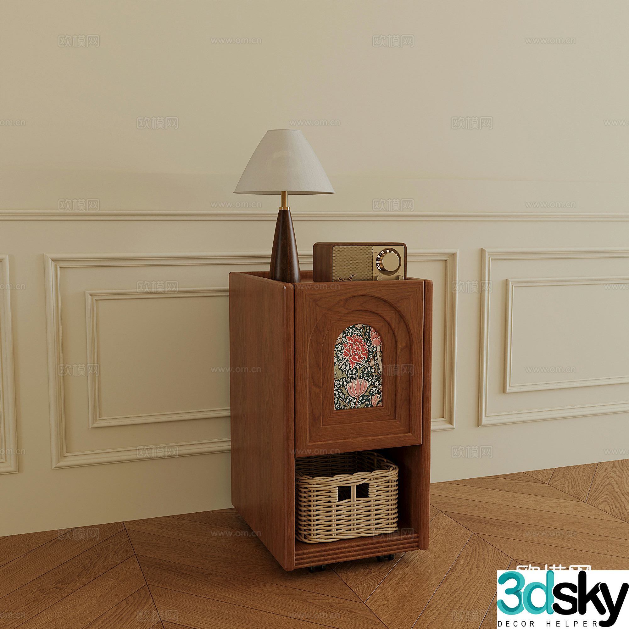 French ancient bedside table 3D model