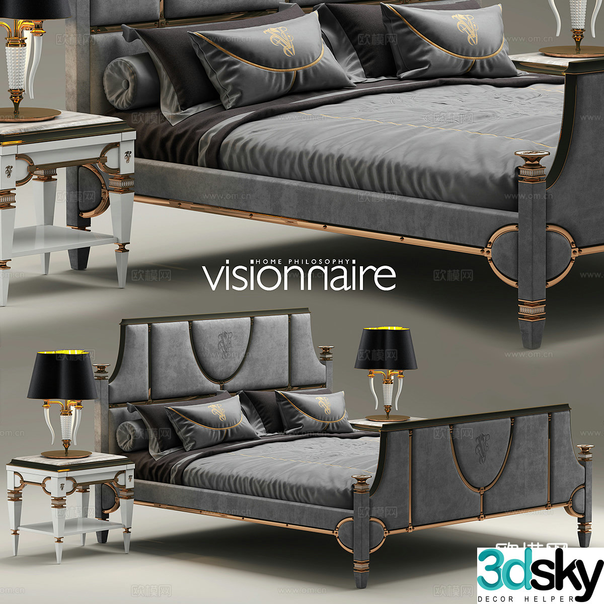 Double bed luxury bedroom hotel classic light luxury 3D model