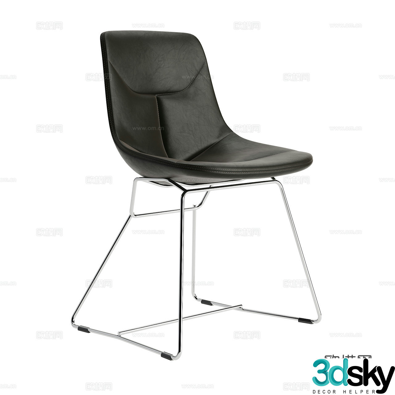 Zanotta modern single chair dining chair leather dining chair leather dining chair stainless steel chair 3d model