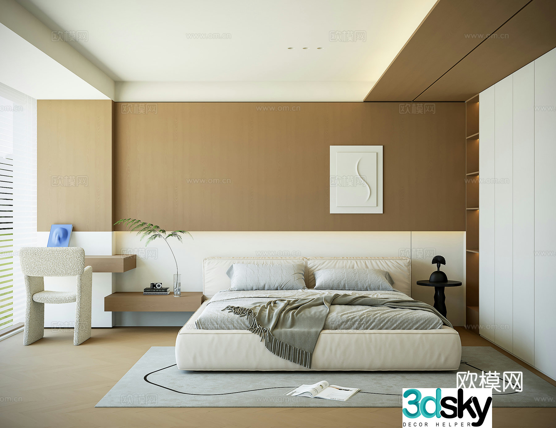 Modern minimalist bedroom 3d model