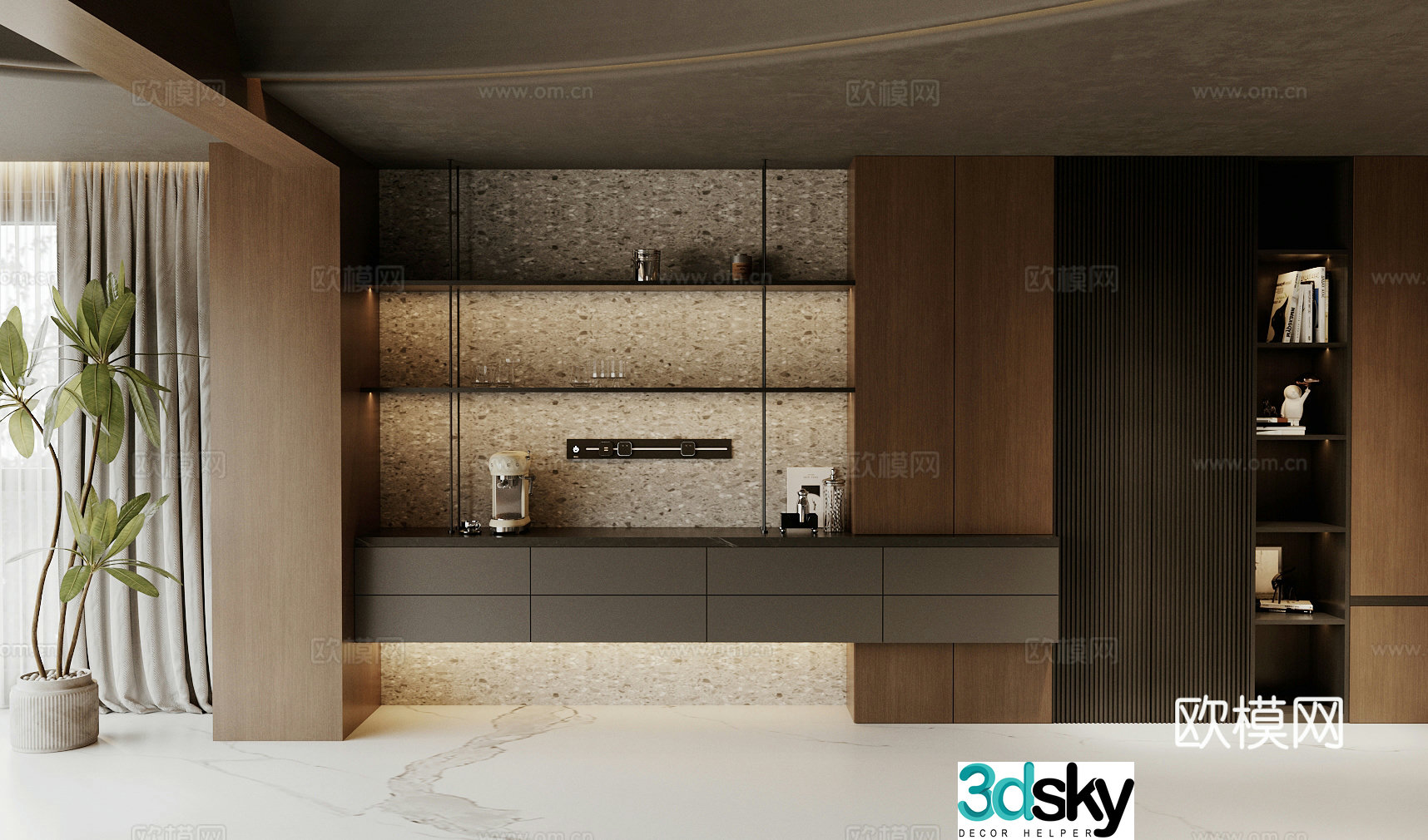 Modern storage cabinet living room decoration cabinet light luxury style decoration cabinet living room study storage cabinet decoration 3D model