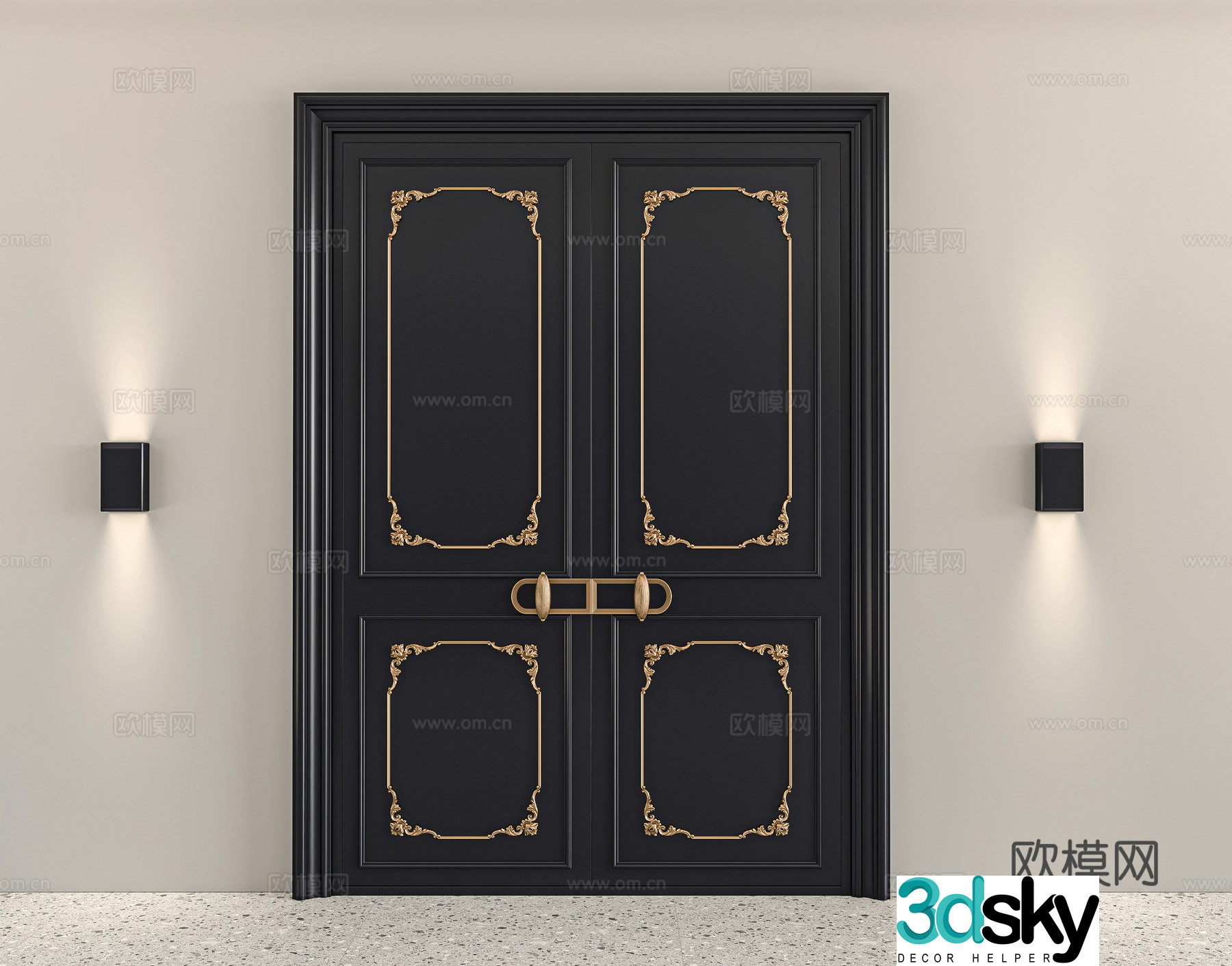 French villa double-open door 3D model