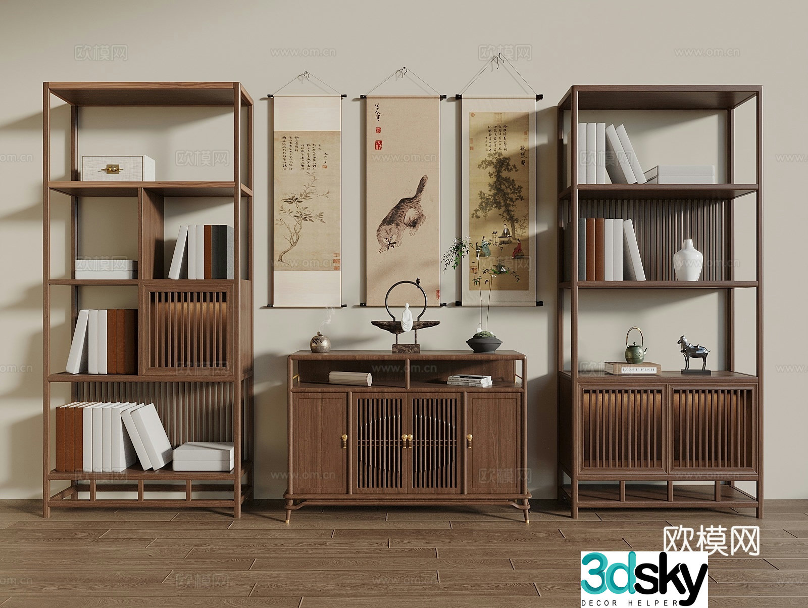 Song style new stroke ancient shelf bookshelf hanging paintings entrance cabinet end viewing table display cabinet display cabinet 3d model