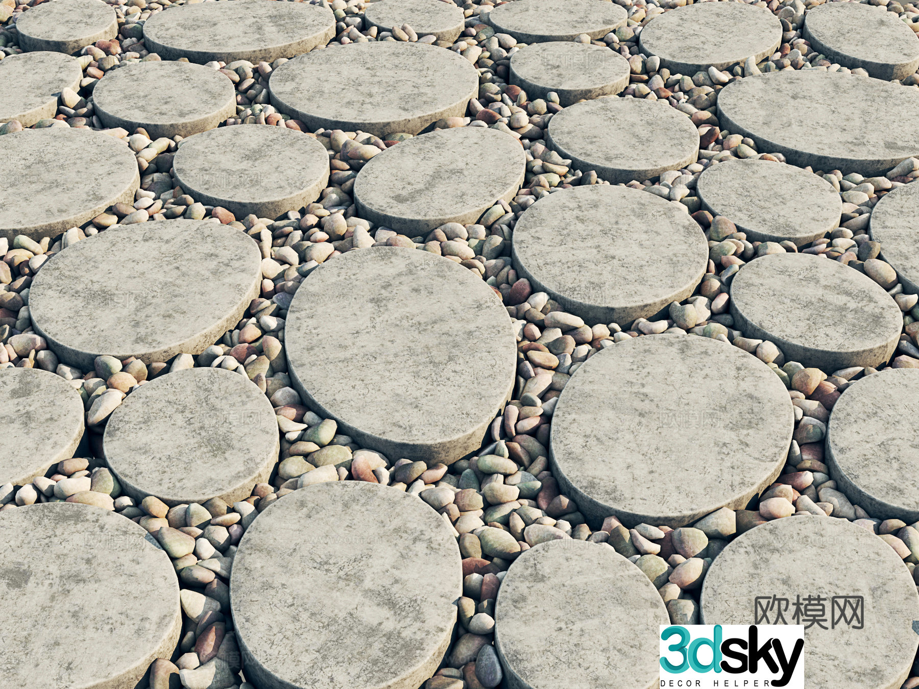 Pebble-embedded stone slab paving outdoor leisure floor paving courtyard floor paving 3D model