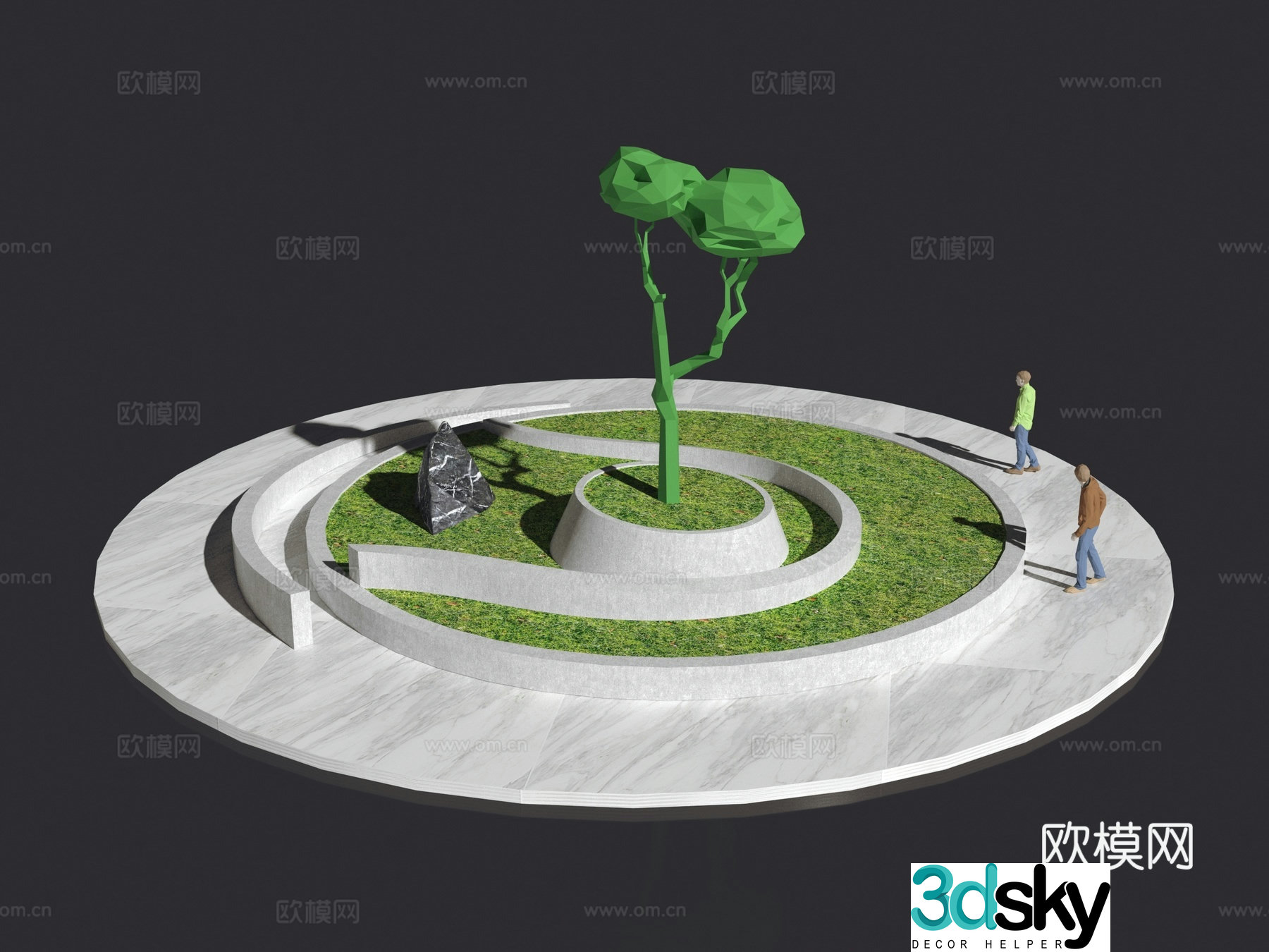 Alien flower pond landscape stone tree pond 3d model