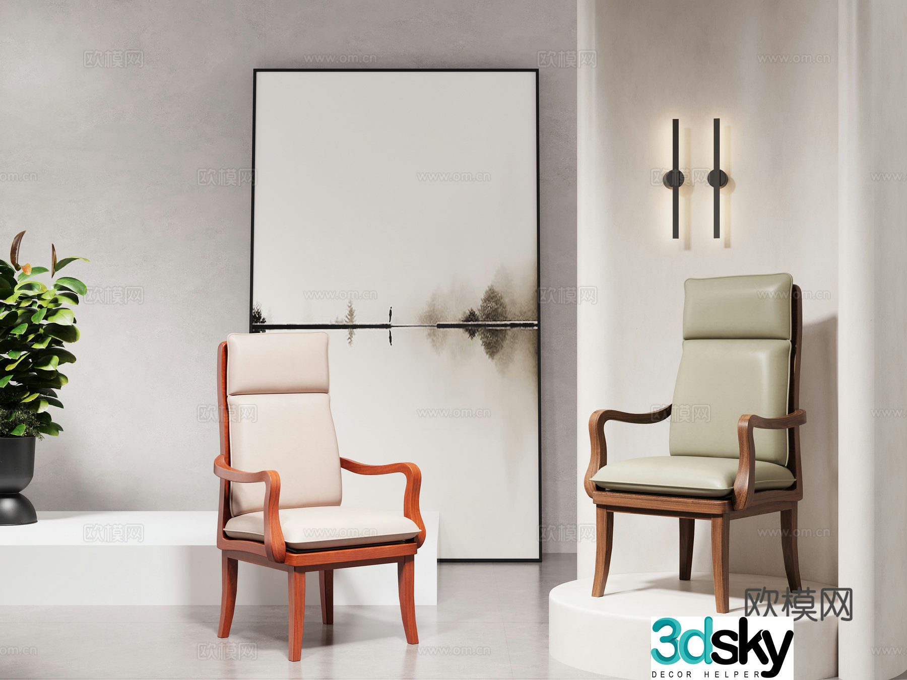 New Chinese style dining chair conference chair solid wood chair leather chair office office chair 3d model