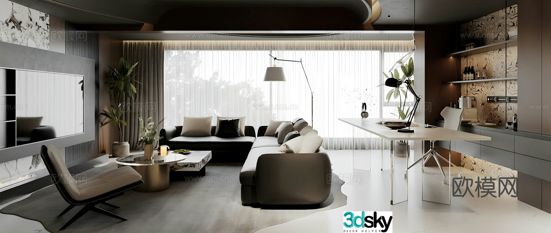 Modern Italian home living room Light luxury Italian living room High-end gray living room Sofa coffee table combination 3D model