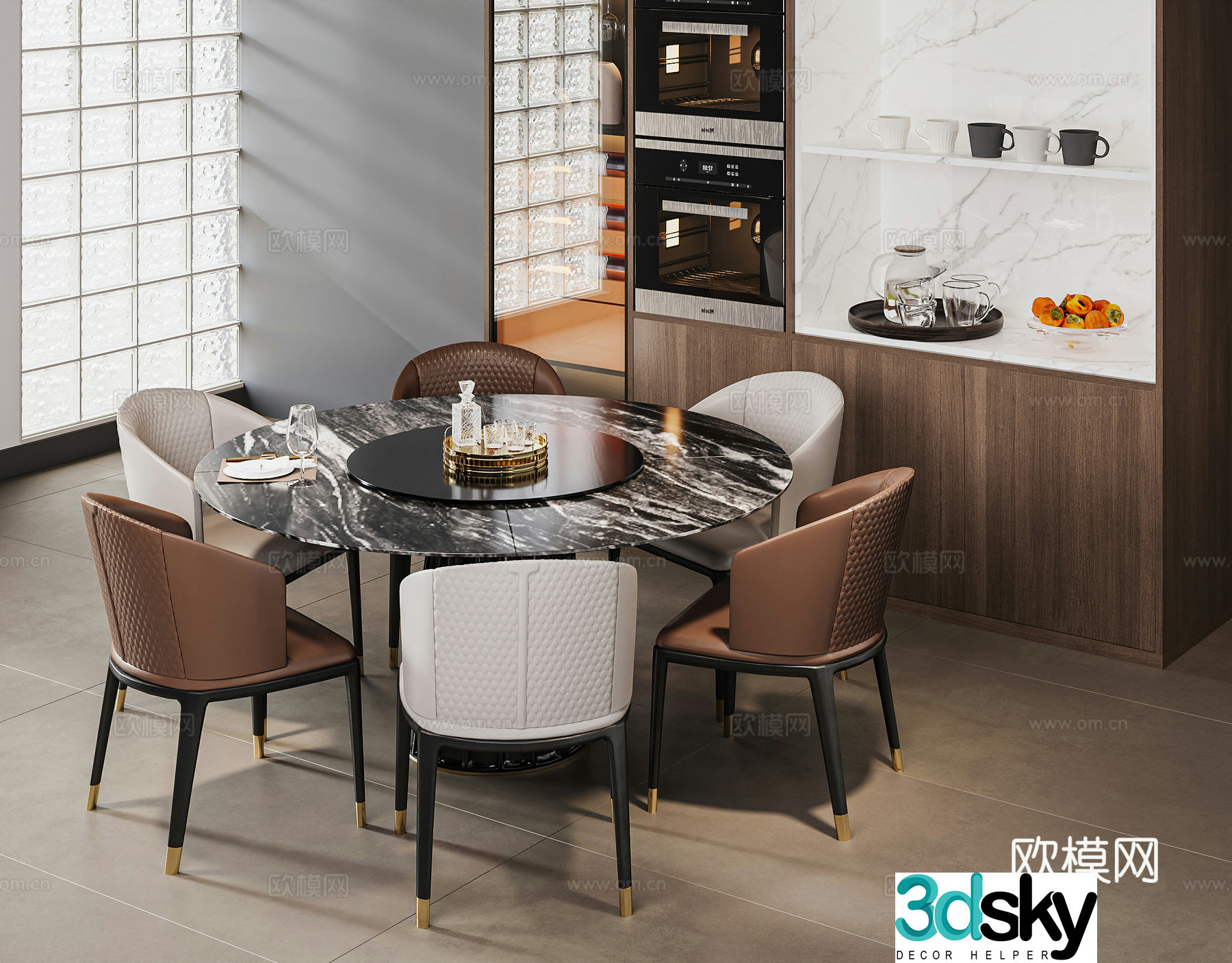 Middle style restaurant storage cabinet dining table and chair combination leisure table and chair negotiation table and chair 3D model