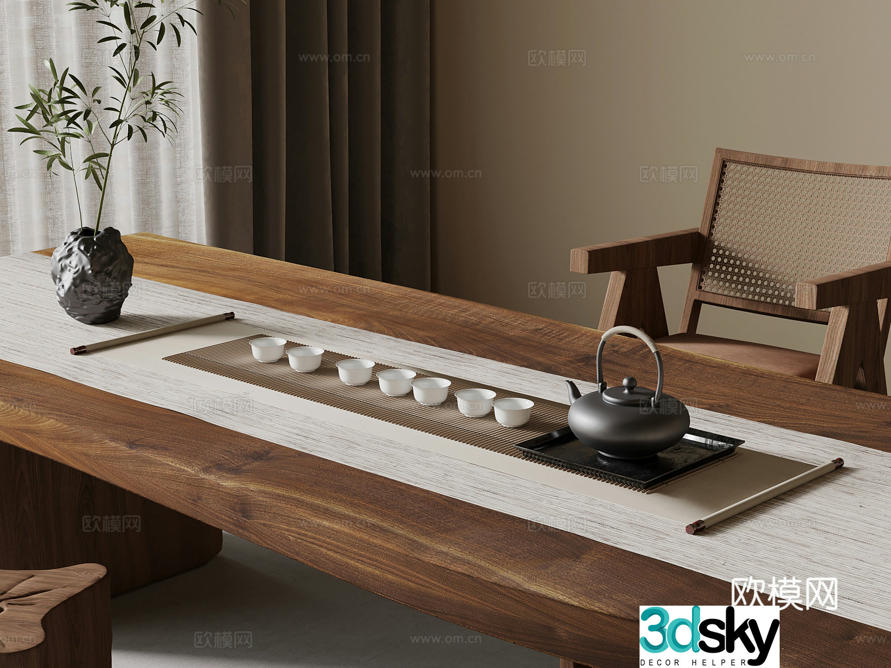 New Chinese style tea set tea table and chair teapot 3d model