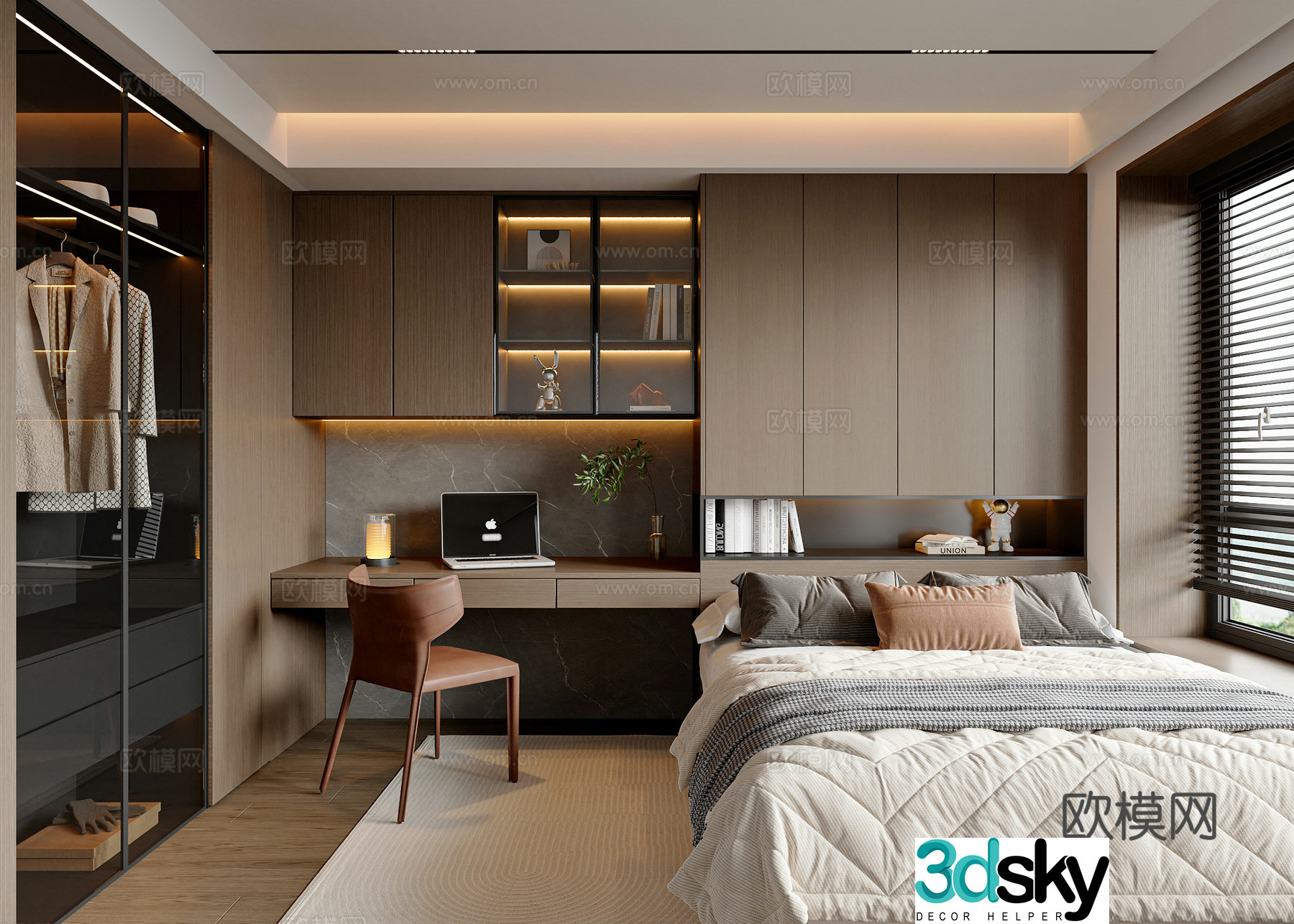 Modern tatami bedroom book chair tablet tatami ornament wardrobe 3d model