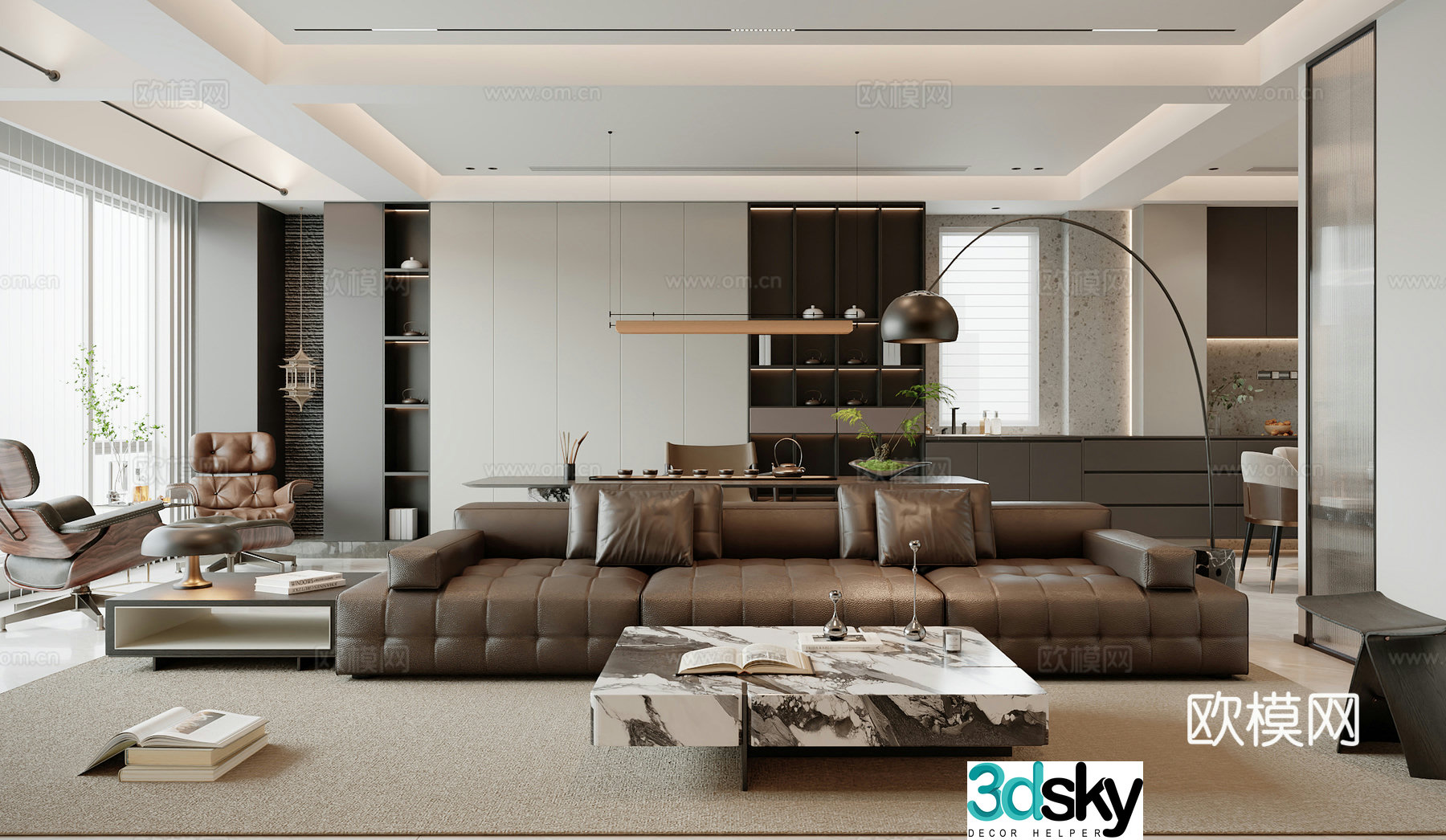 Italian light luxury living restaurant 3D model