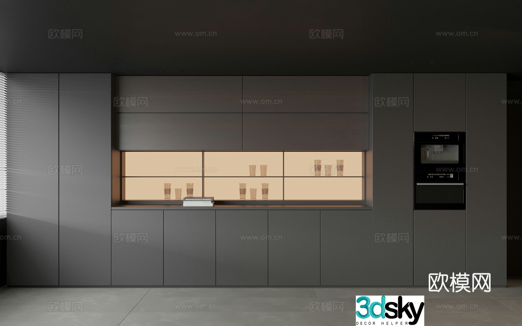 Modern sideboard solid wood meal preparation cabinet wine cabinet direct drinker oven glass water cup 3D model