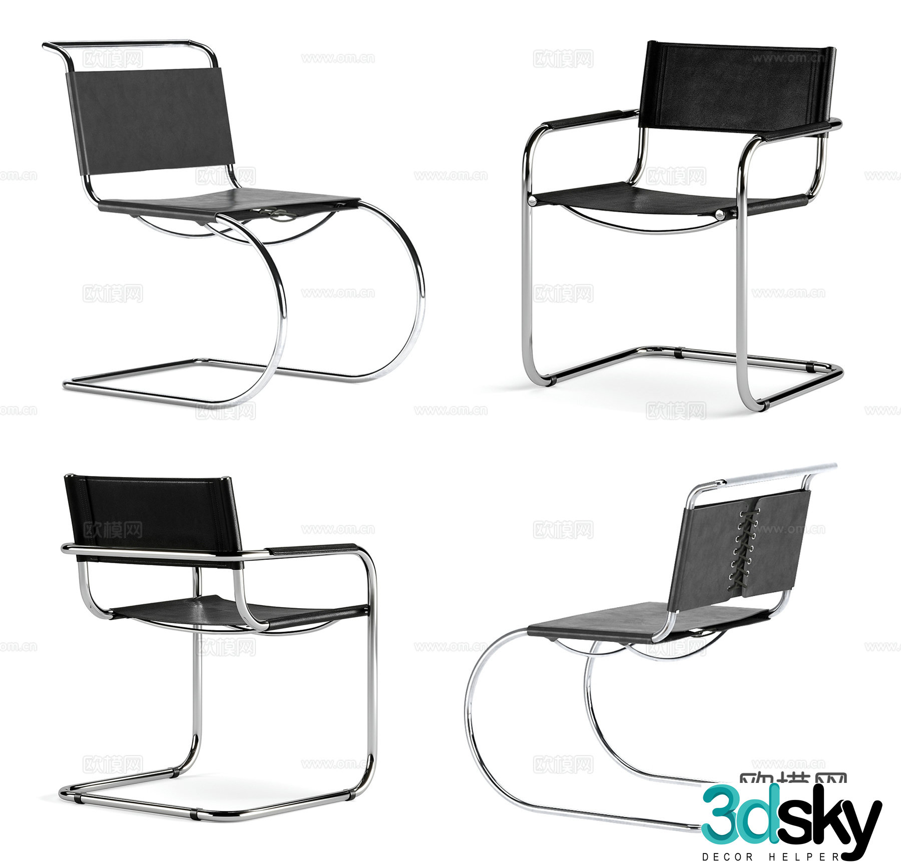Modern Middle Style Bauhaus Dining Chair Leisure Chair Book Chair Office Chair Leather Chair Single Chair 3D Model