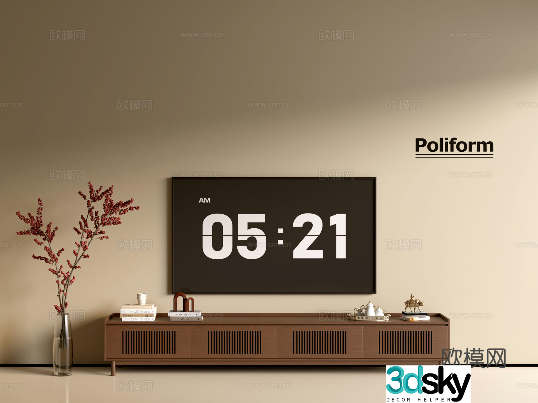 Modern wood grain TV cabinet simple side cabinet chest of drawers low cabinet whole cabinet side cabinet balcony 3D model