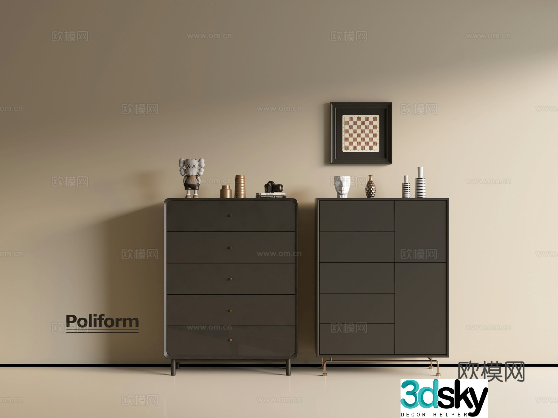 Modern black cabinet ins wind side cabinet chest cabinet low cabinet whole cabinet dining side cabinet balcony cabinet 3d model