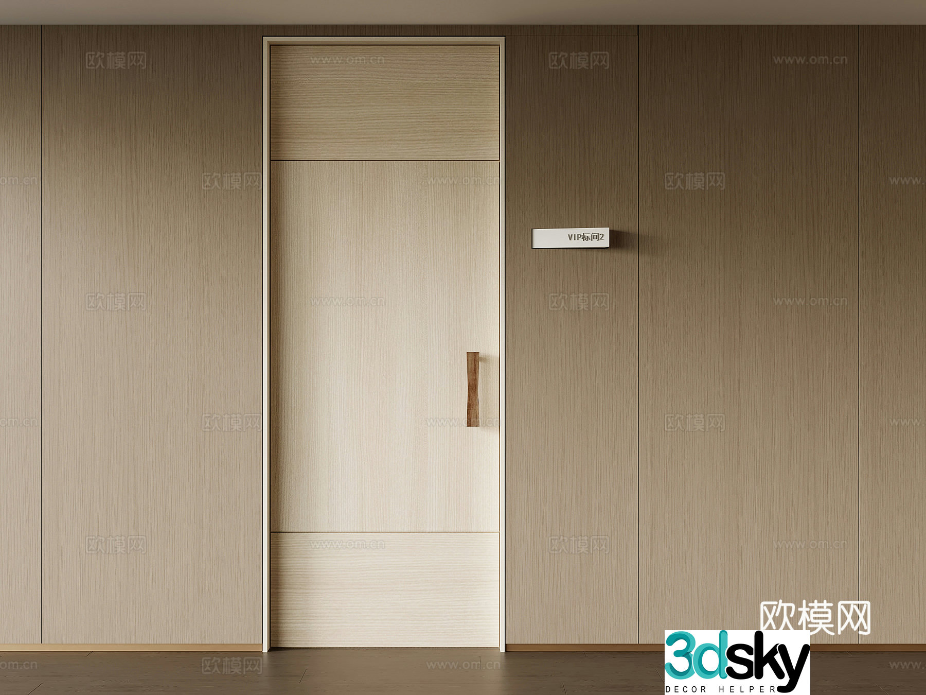 Single-open door modern hotel room door door 3d model