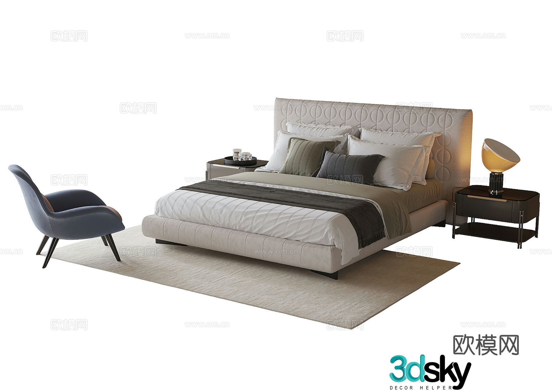 Modern double bed nightstand 3d model