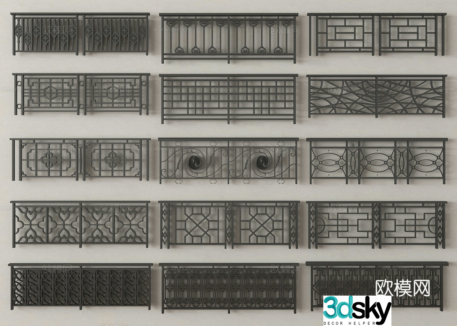 New Chinese railings fences guardrails fences 3d model