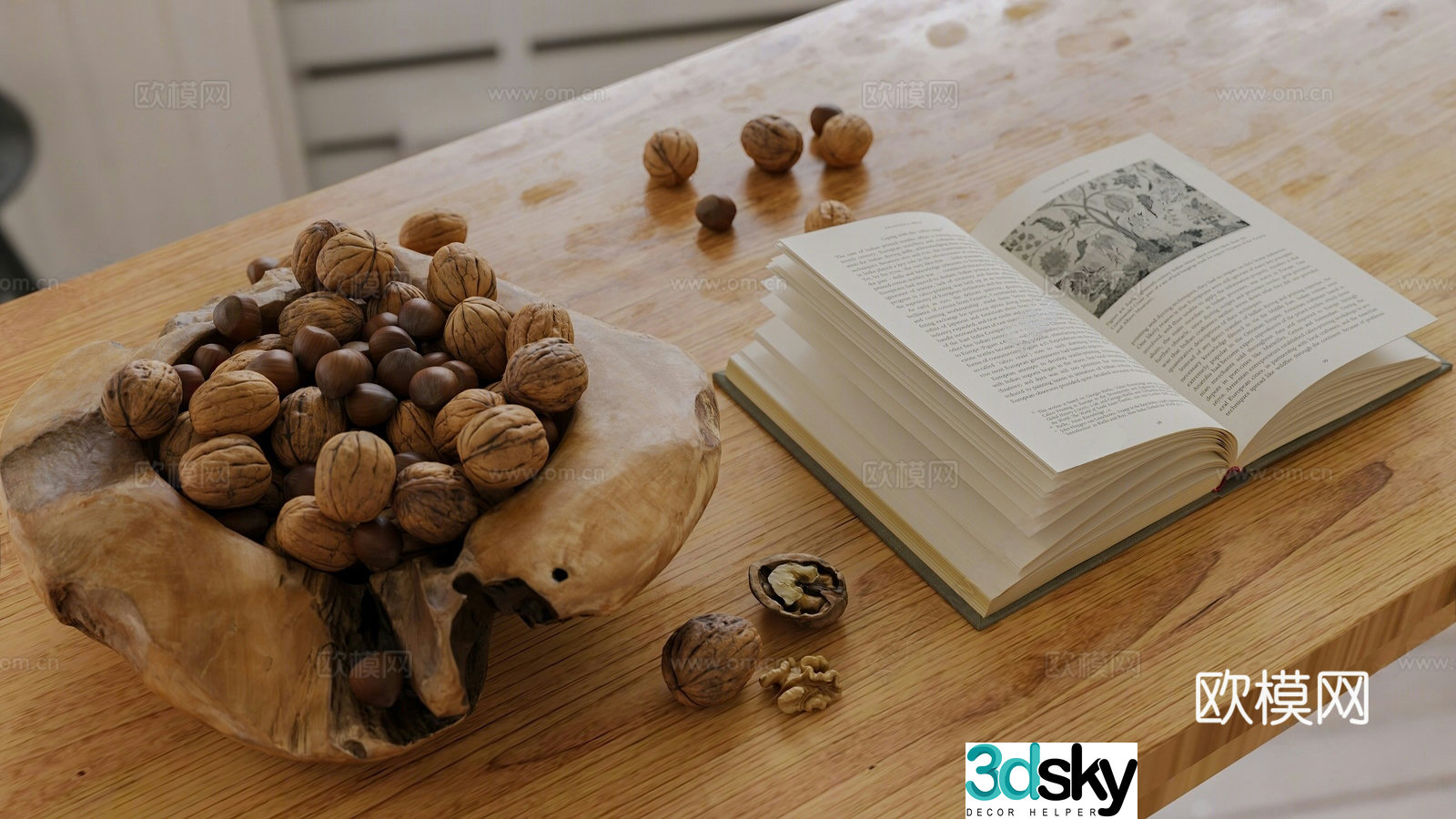 Modern jewelry ornaments walnut books dining table 3d model