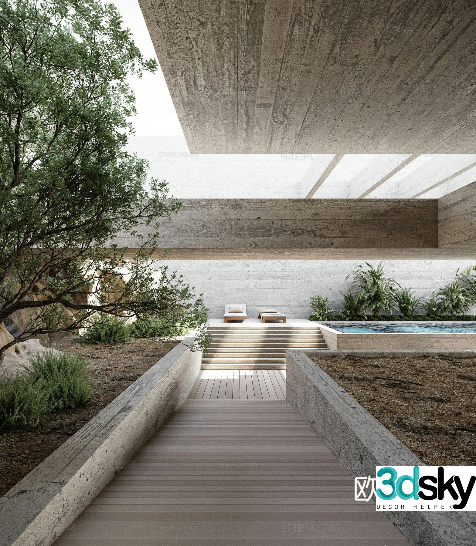 Modern courtyard Villa landscape Landscape Sketch Plants Stones Rockery Outdoor Landscape Sketch 3D Model