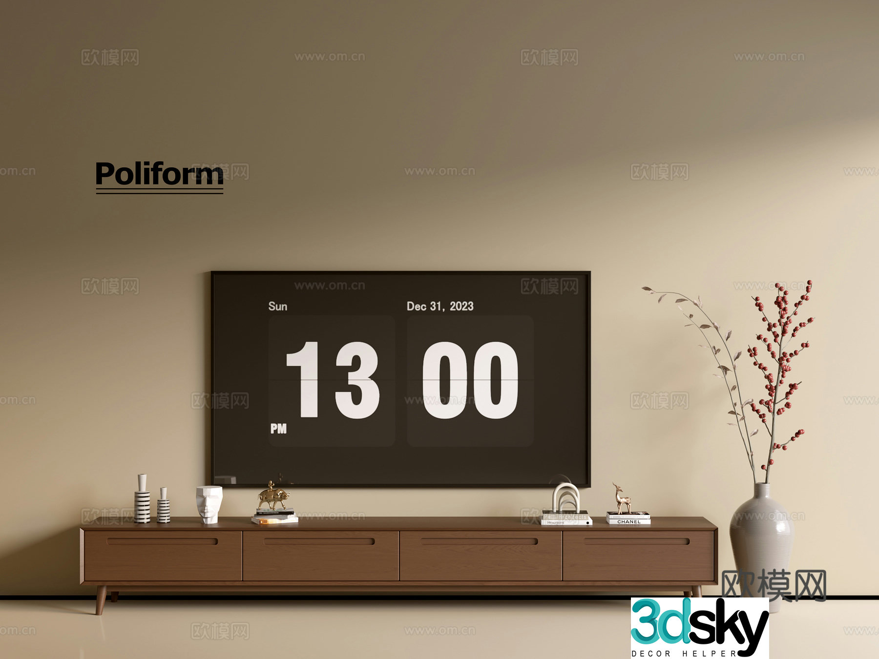 Modern wood grain TV cabinet simple side cabinet chest of drawers low cabinet whole cabinet side cabinet balcony 3D model