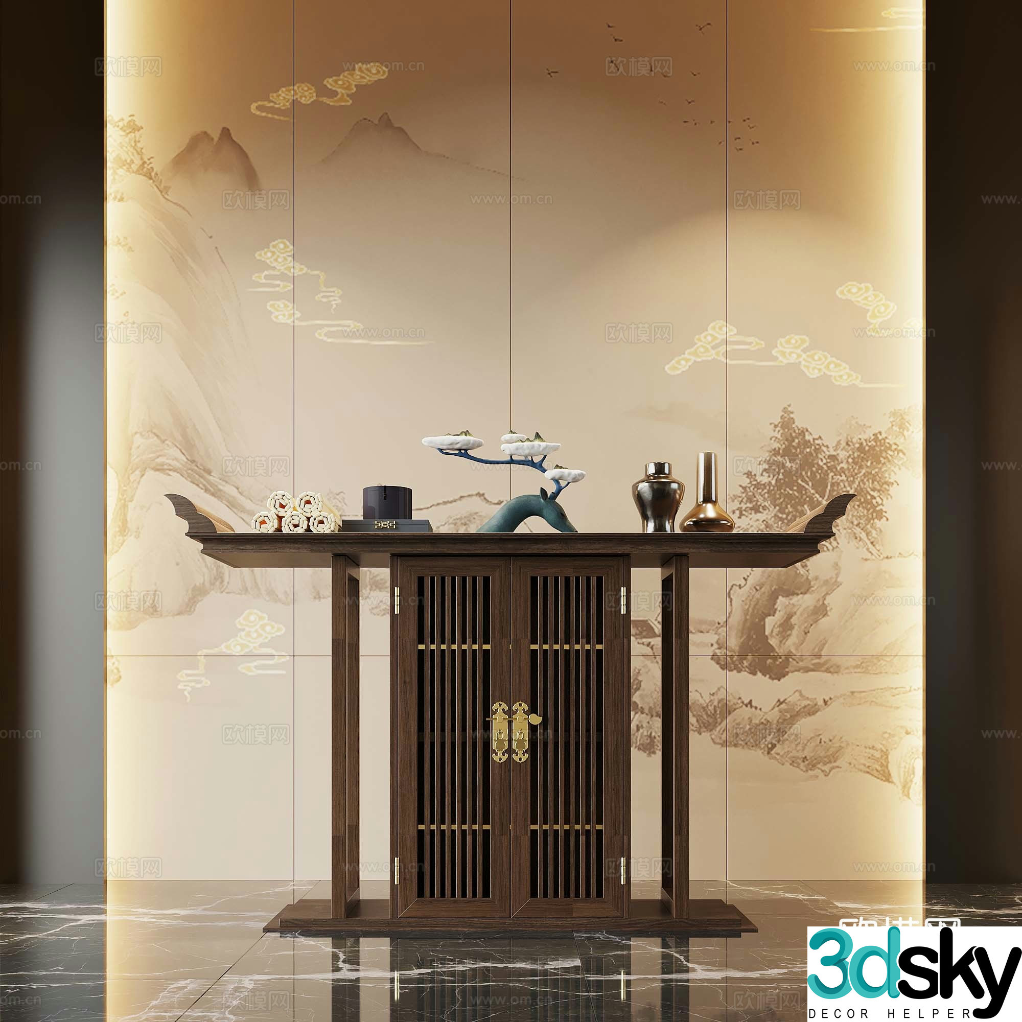 New Chinese style entrance cabinet end view cabinet end view platform 3D model