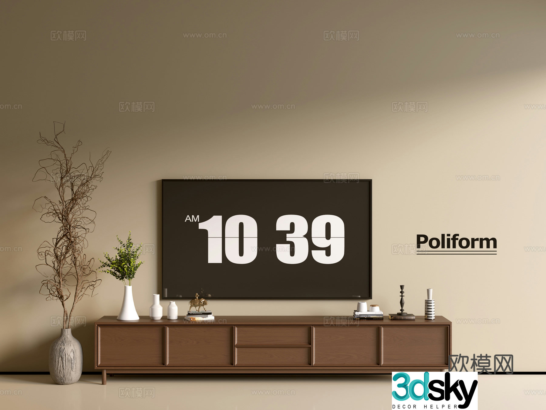 Modern wood grain TV cabinet simple side cabinet chest of drawers low cabinet whole cabinet side cabinet balcony 3D model